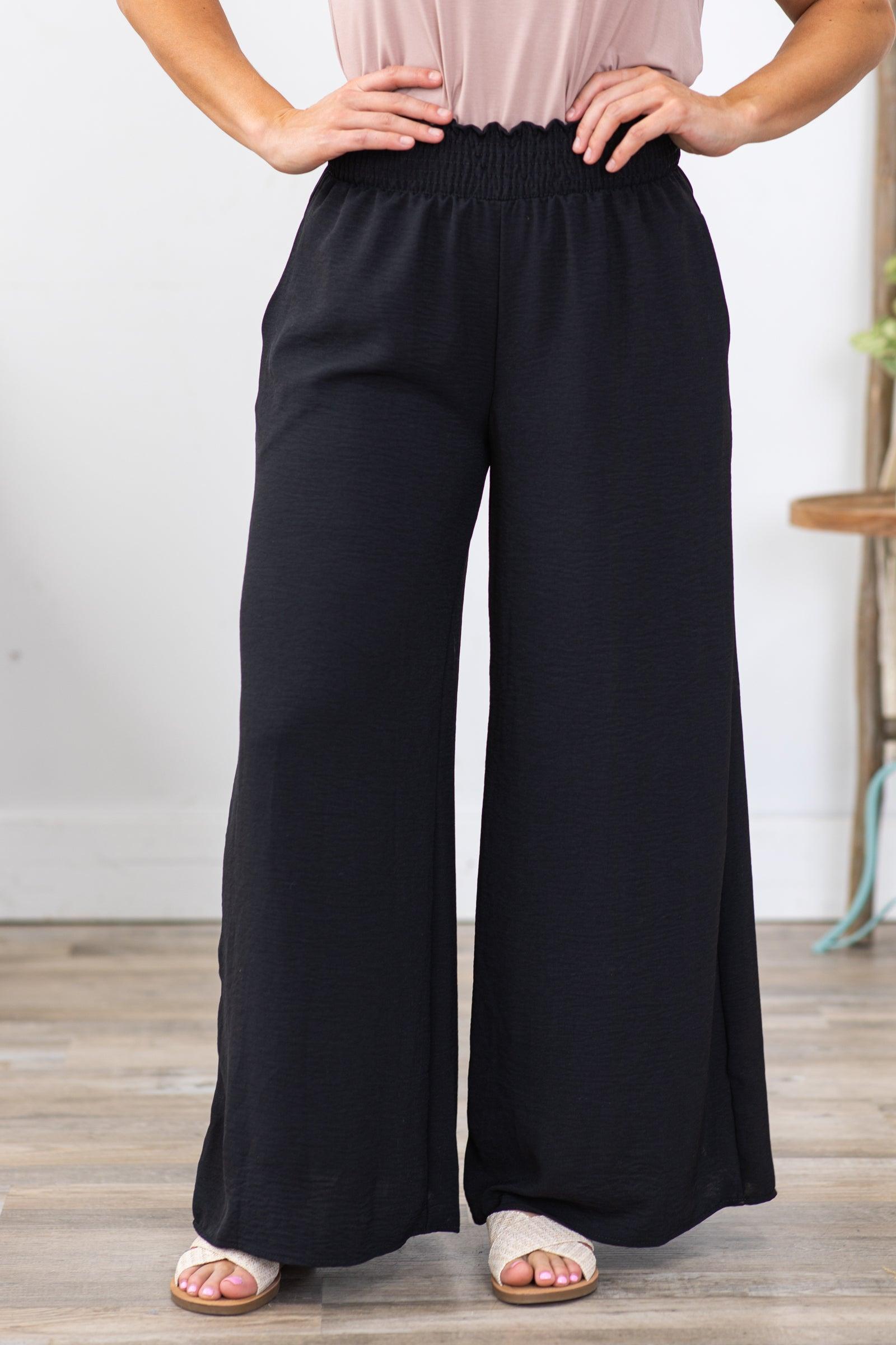 Black Smocked Waist Woven Air Flow Pants Product Image