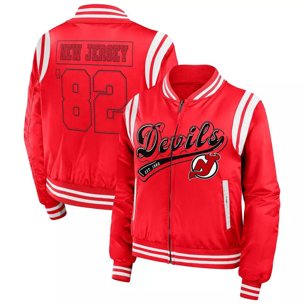 Women's WEAR by Erin Andrews Red New Jersey Devils Baller Full-Zip Bomber Jacket,  Product Image