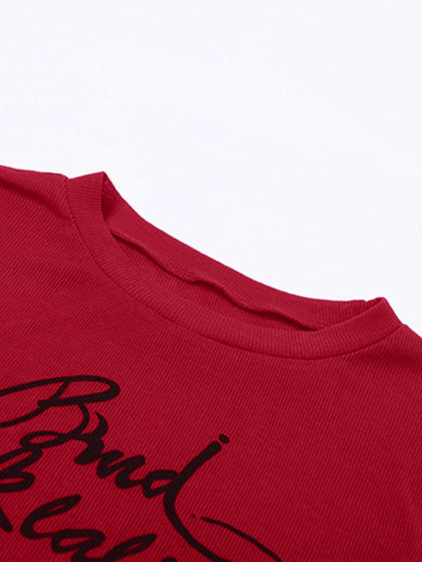 Letter Print Cropped Long Sleeve Tee Product Image