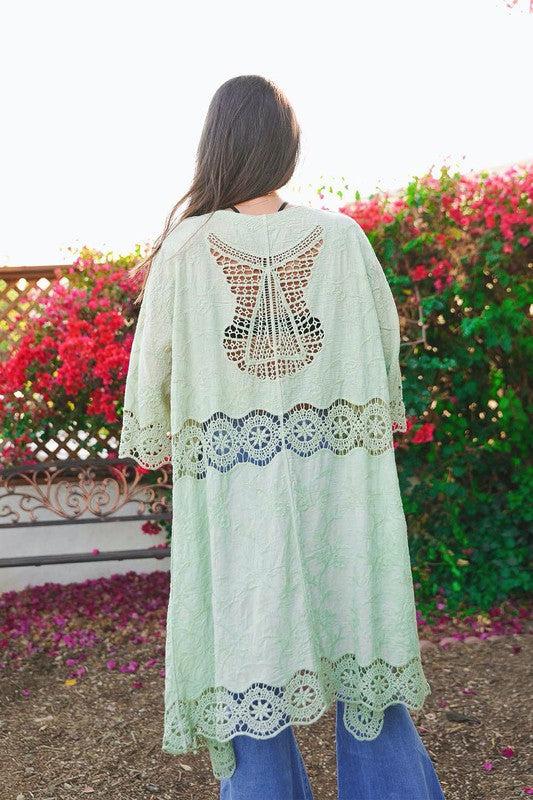 Crochet Open Patch Longline Kimono Product Image