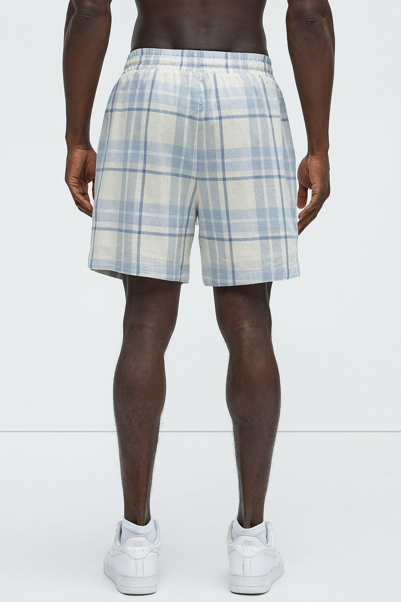 Breezy Cotton Plaid Warm Up Shorts - Blue/combo Product Image