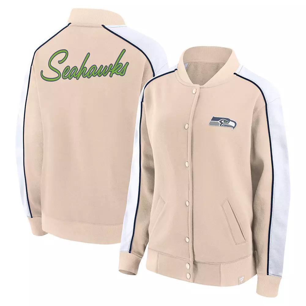 Women's Fanatics Branded Tan Seattle Seahawks Lounge Full-Snap Varsity Jacket, Size: 2XL, Team Product Image