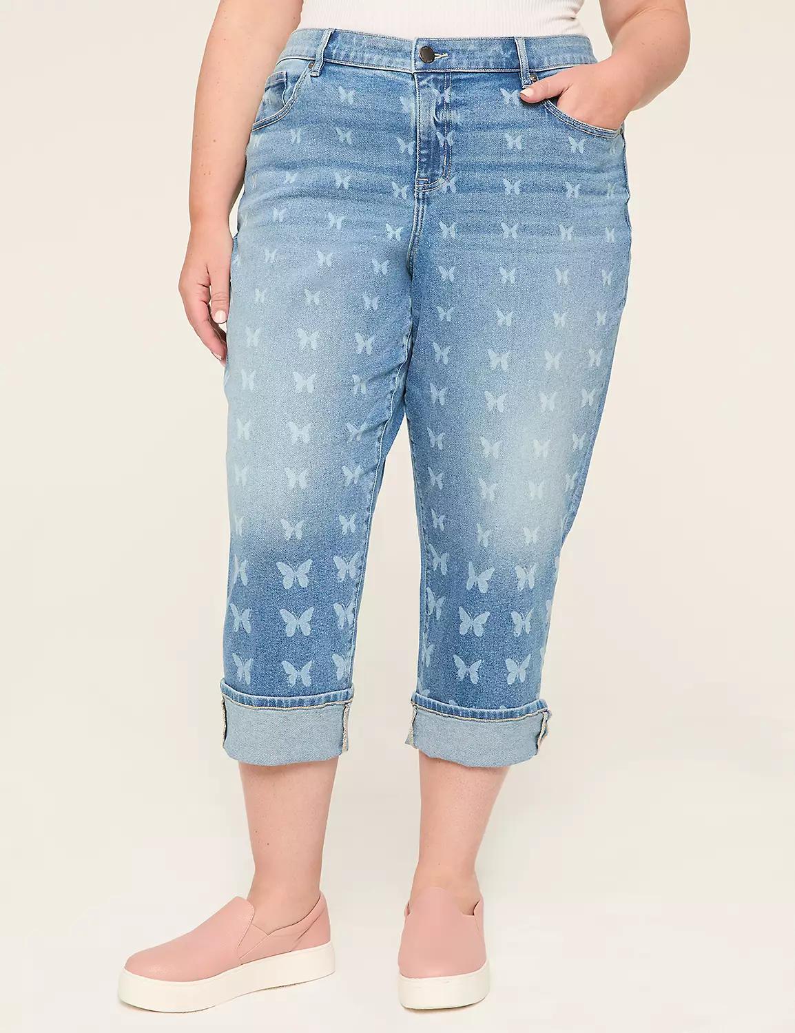 Boyfriend Fit Butterfly-Print Capri Jean Product Image