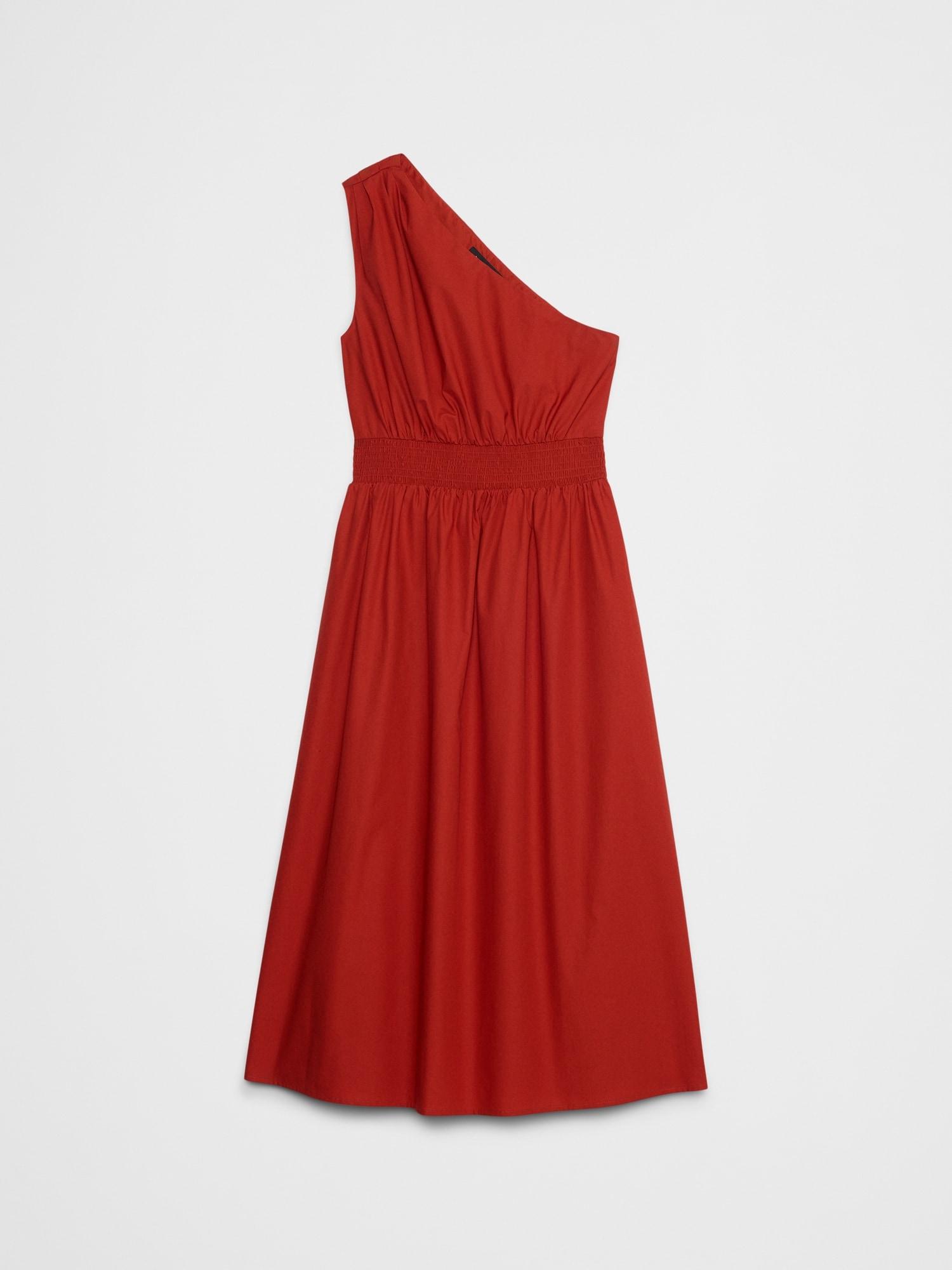 One-Shoulder Poplin Midi Dress Product Image