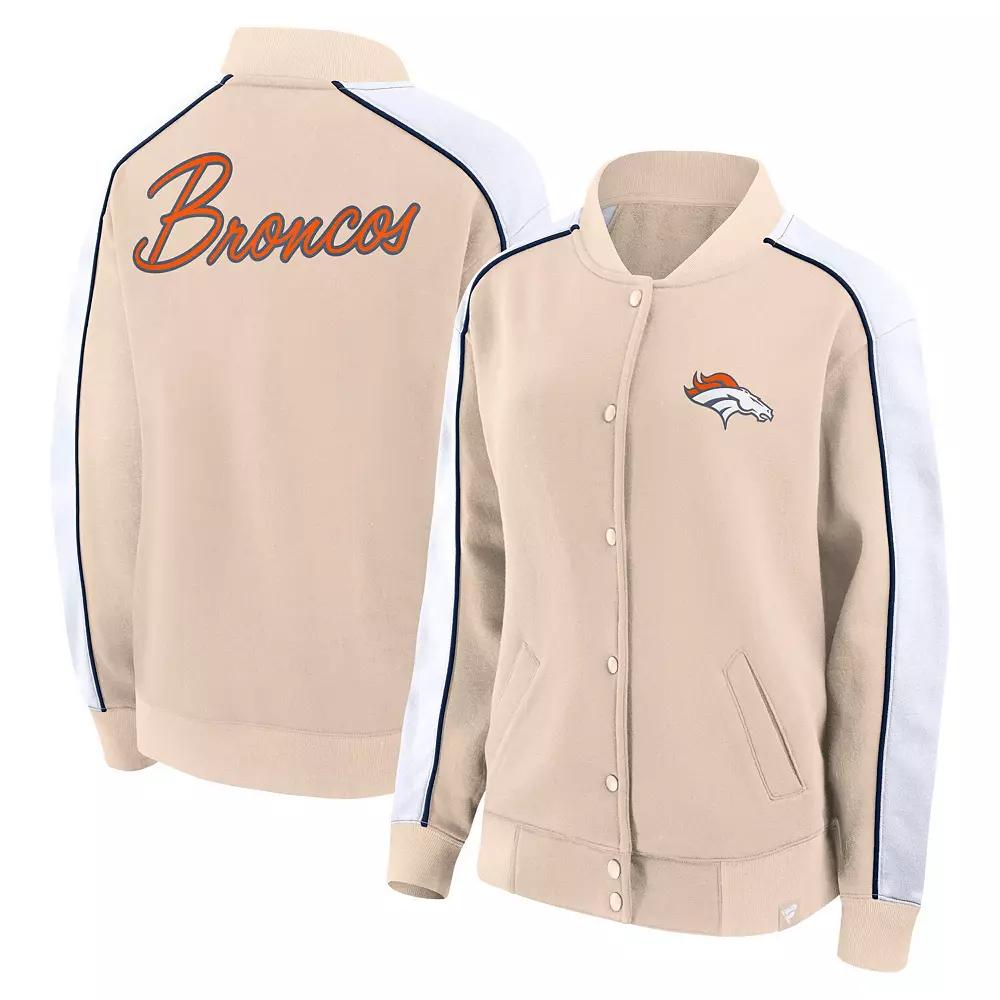 Women's Fanatics Branded Tan Denver Broncos Lounge Full-Snap Varsity Jacket, Size: 2XL, Team Product Image