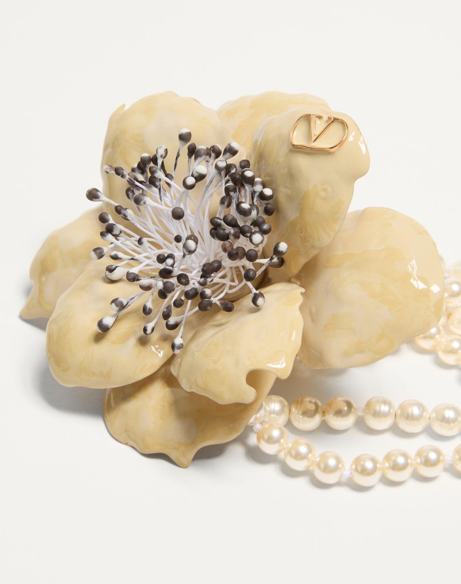 Valentino Garavani Fleur Lumineuse Necklace In Metal, Enamel, Pearls And Fabric Product Image