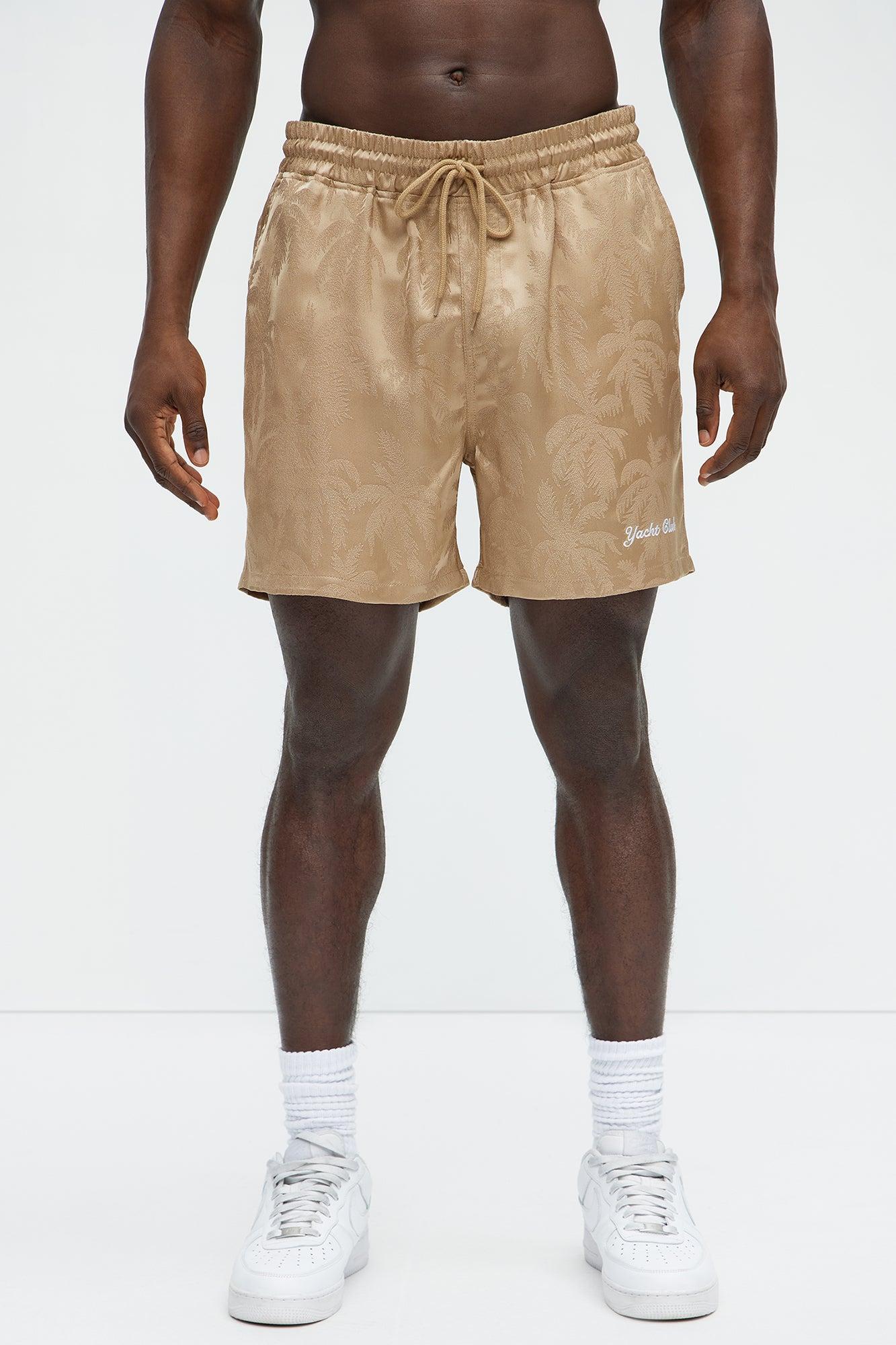Palm Trees Jacquard Relaxed Shorts - Brown Product Image