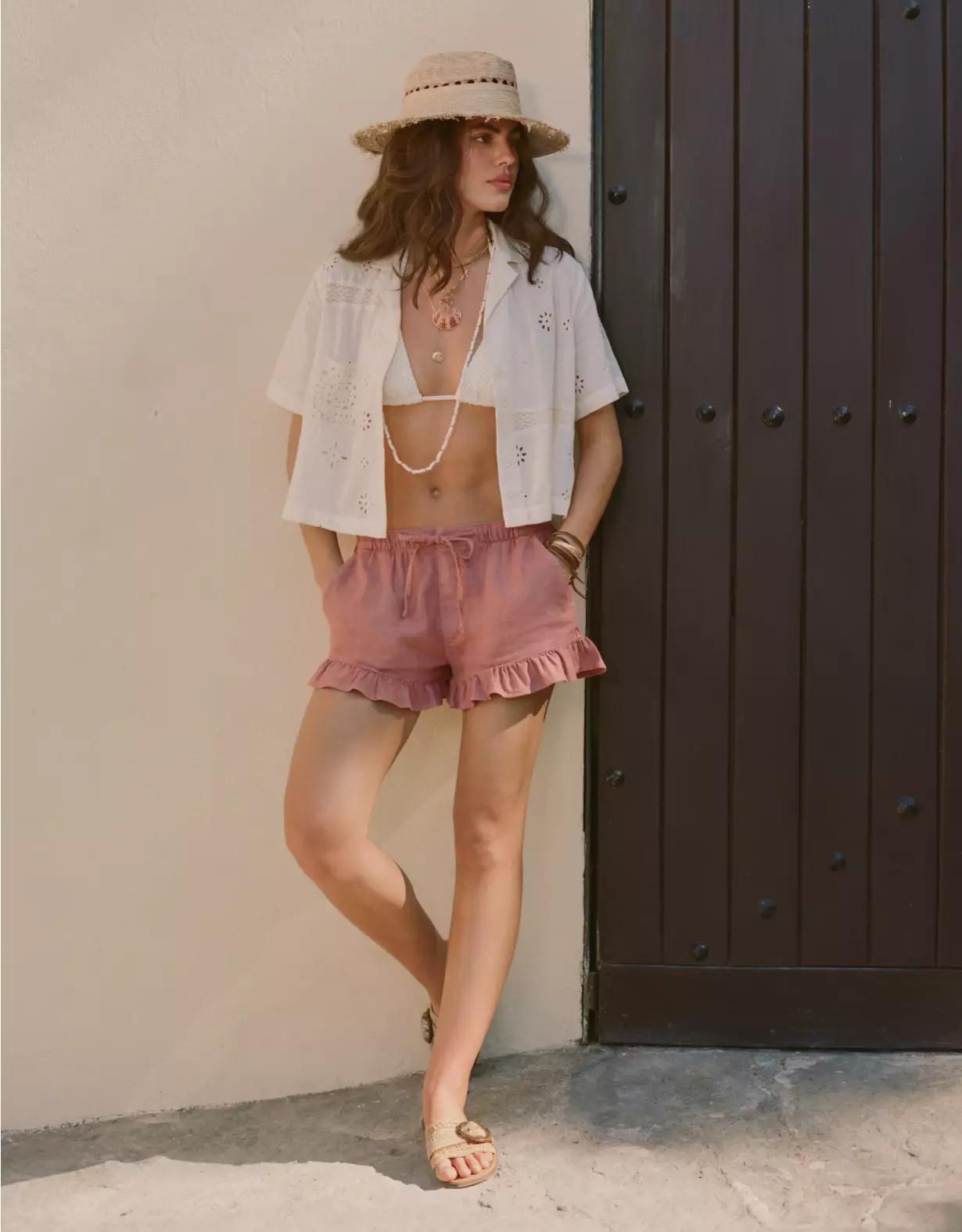 AE Short-Sleeve Embroidered Button-Up Shirt Product Image