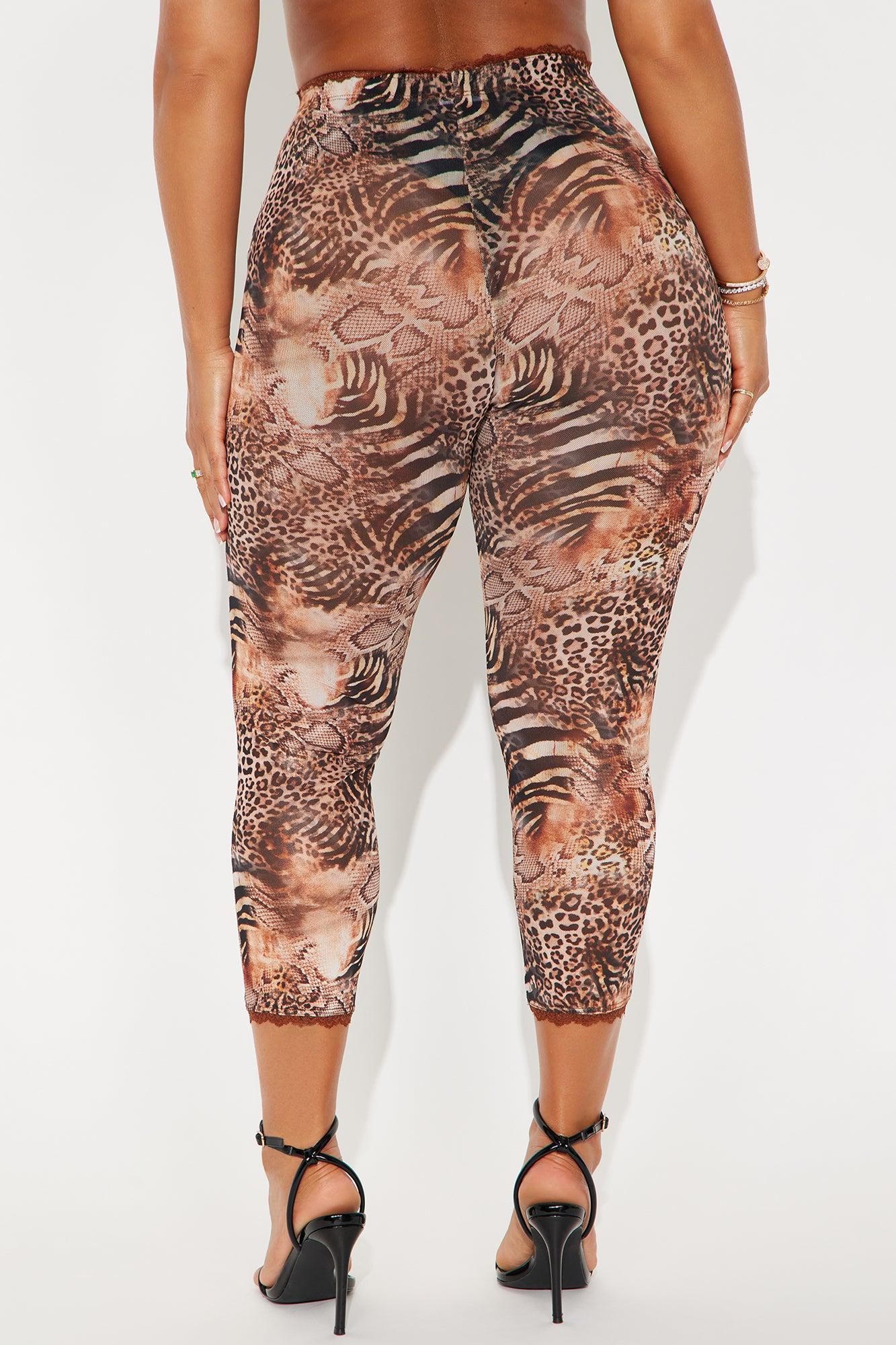 Mila Animal Print Mesh Capri Legging - Brown/combo Female Product Image