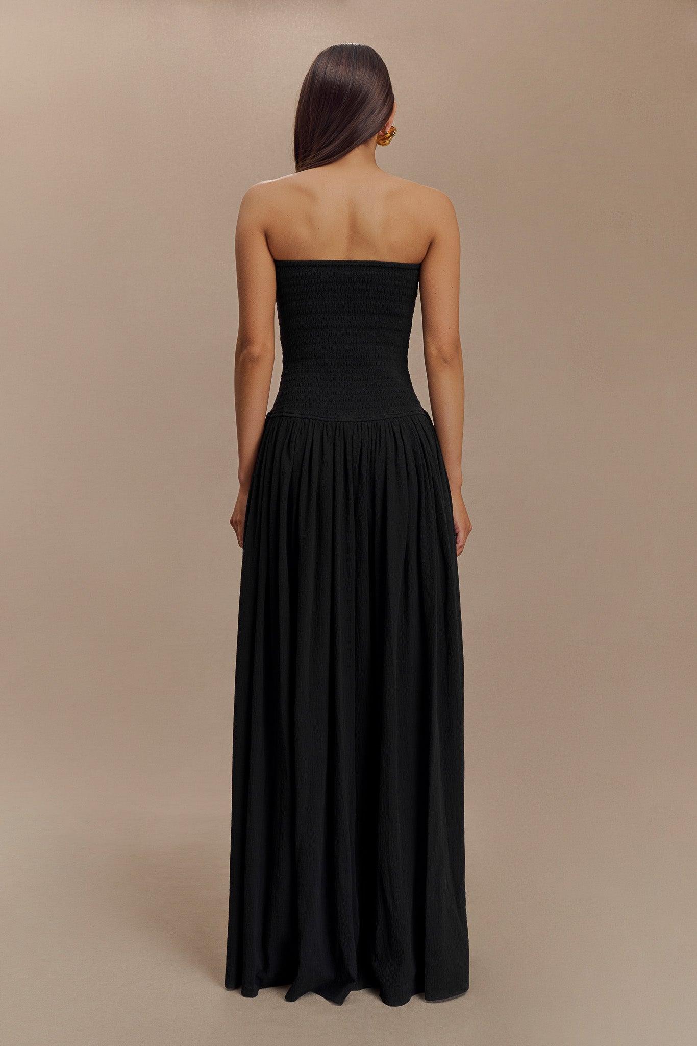 Maureen Cotton Shirring Maxi Dress - Black Product Image