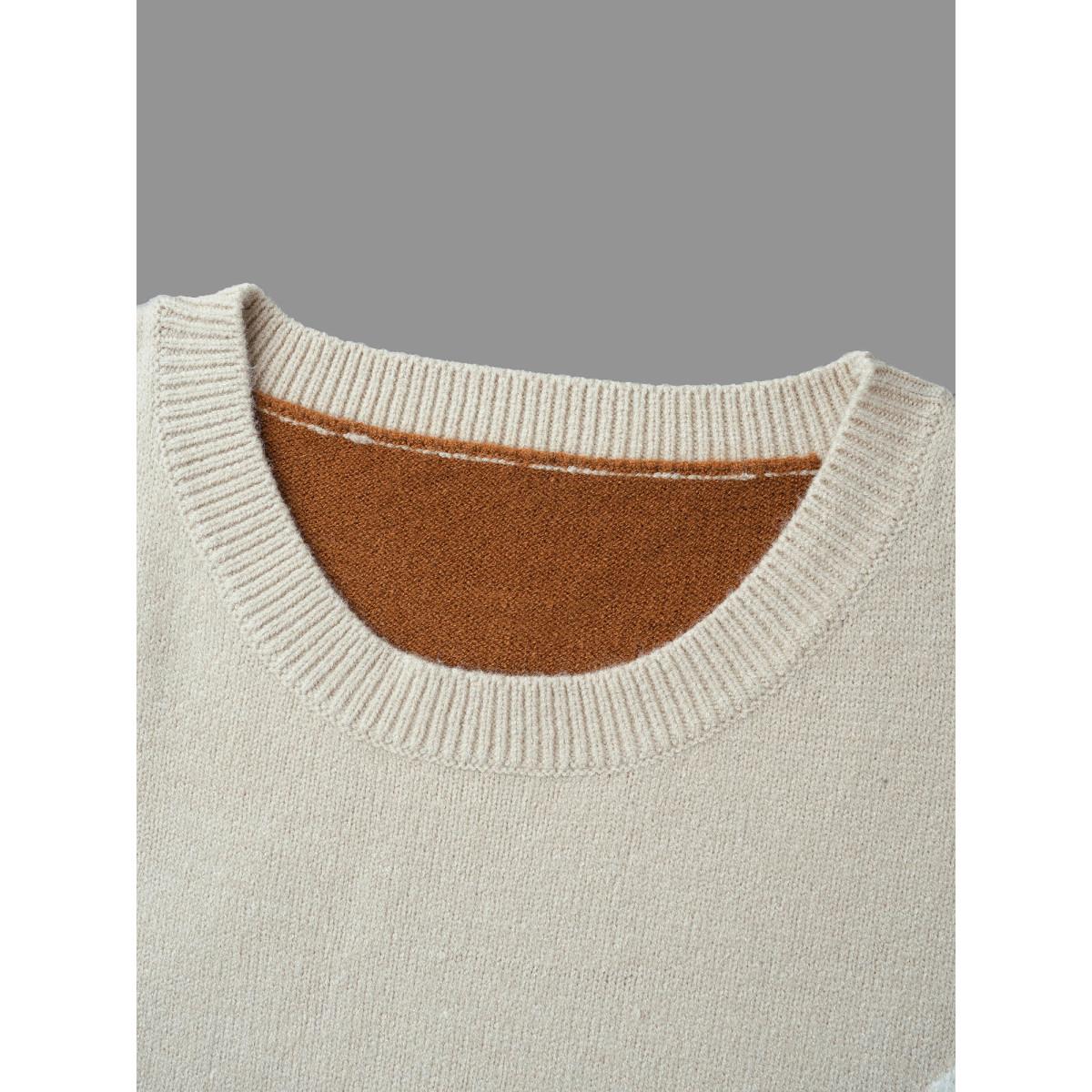 Plus Size Supersoft Essentials Color Block Crew Neck Pullover Yellowishbrown Women Casual Loose Long Sleeve Round Neck Everyday Pullovers BloomChic 22-24/3X Product Image