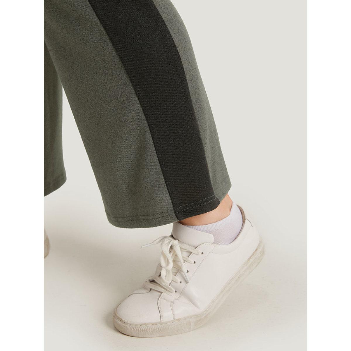 Contrast Pocket Drawstring Bootcut High Rise Sweatpants Multicolor Plus Size Women Casual Dailywear Contrast 10/M Bloomchic Product Image