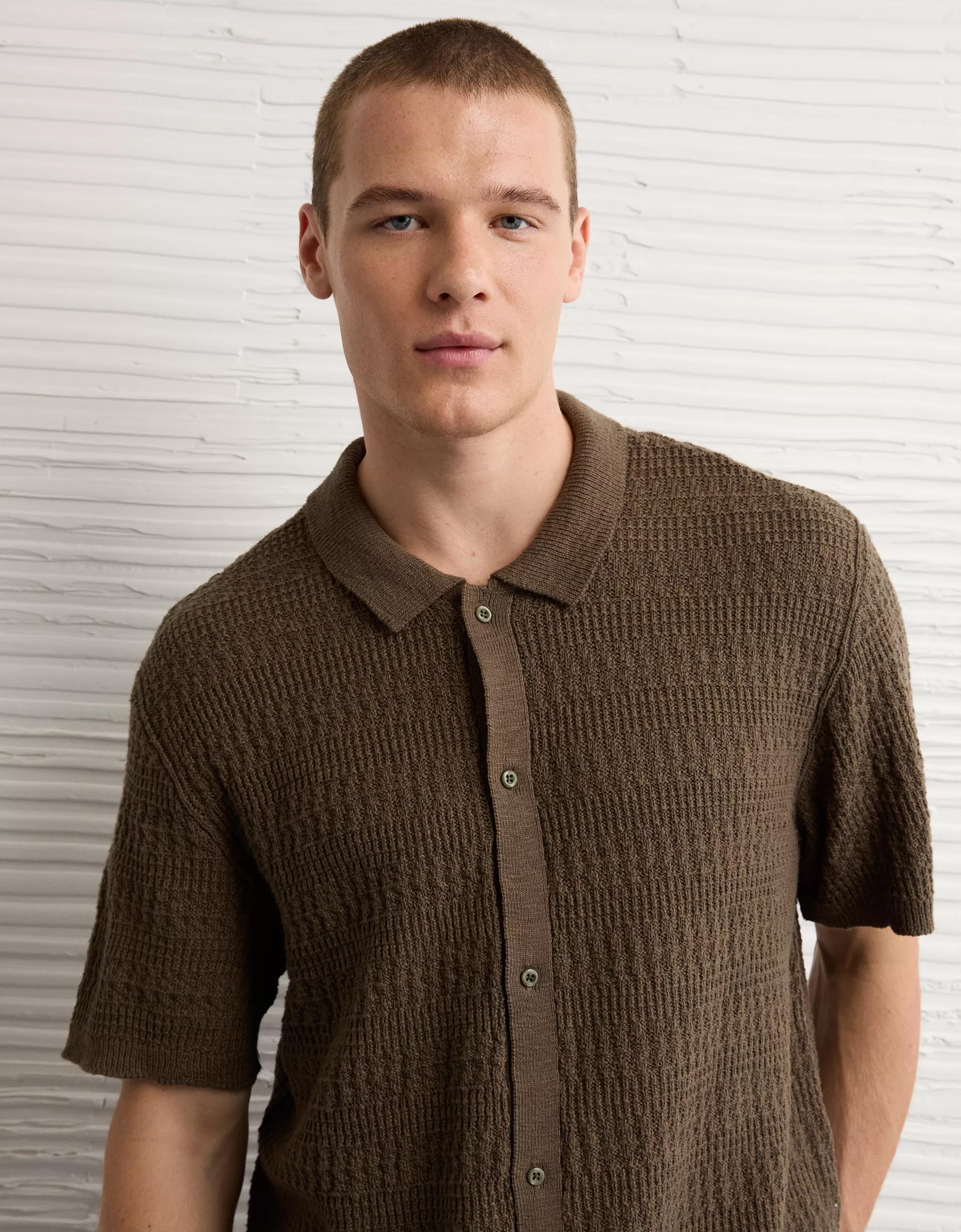 AE Weekend Button-Up Sweater Polo Shirt Product Image
