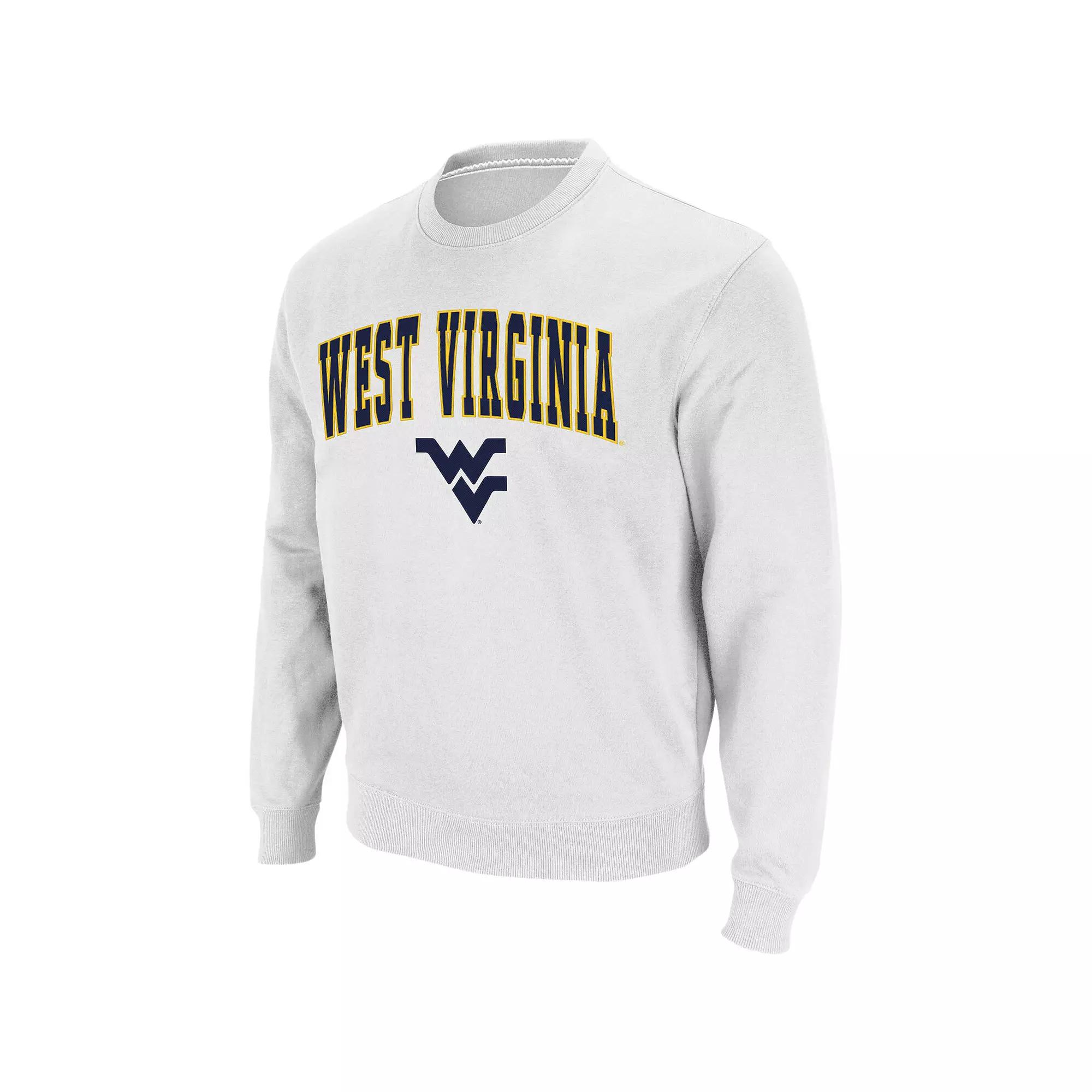 Men's Colosseum White West Virginia Mountaineers Arch & Logo Crew Neck Sweatshirt,  Product Image