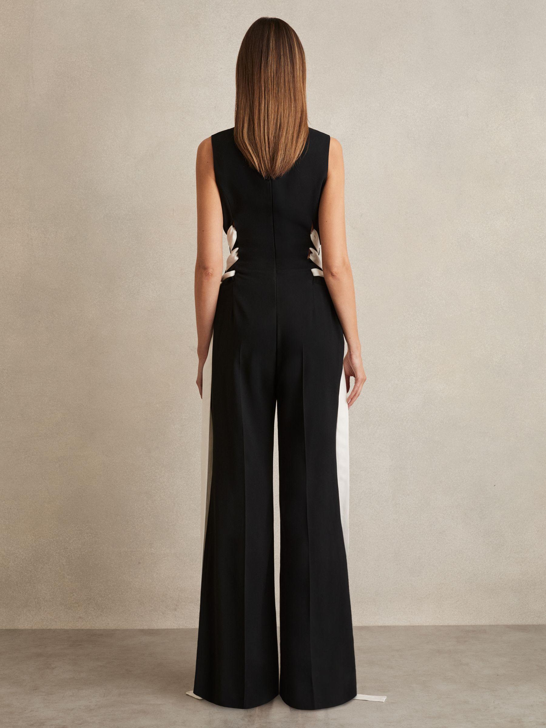 Lace-Up Side Wide-Leg Jumpsuit in Navy/White Product Image