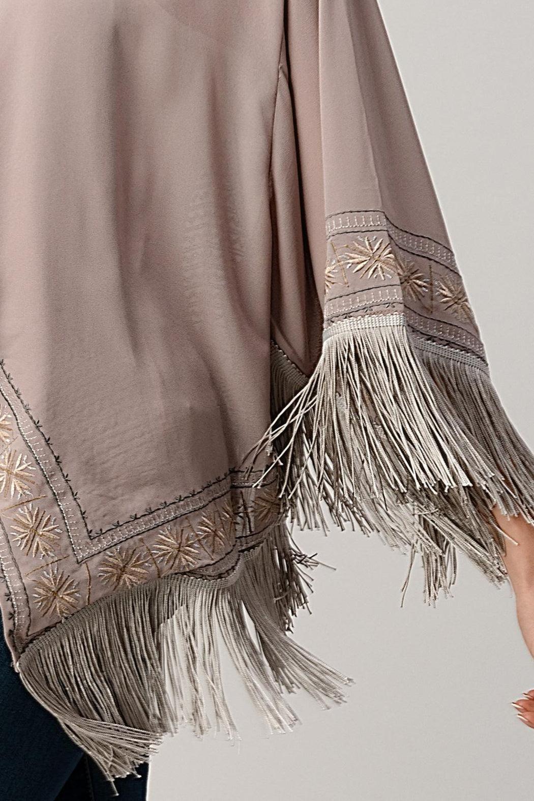 Beaded With Tassel Hemmed Cover Up Kimono Cardigan Product Image