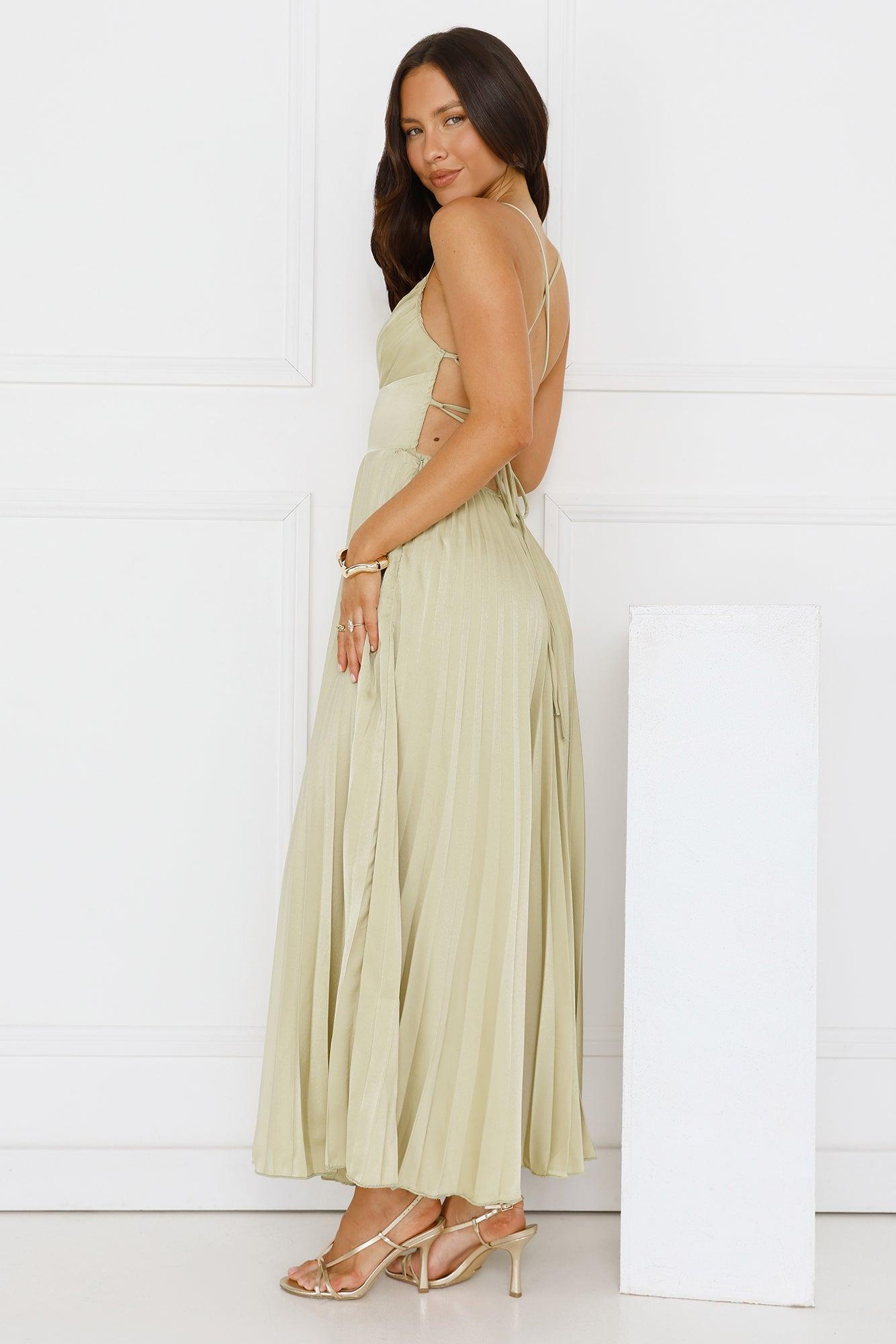 Exclusive Invite Satin Maxi Dress Lime Product Image
