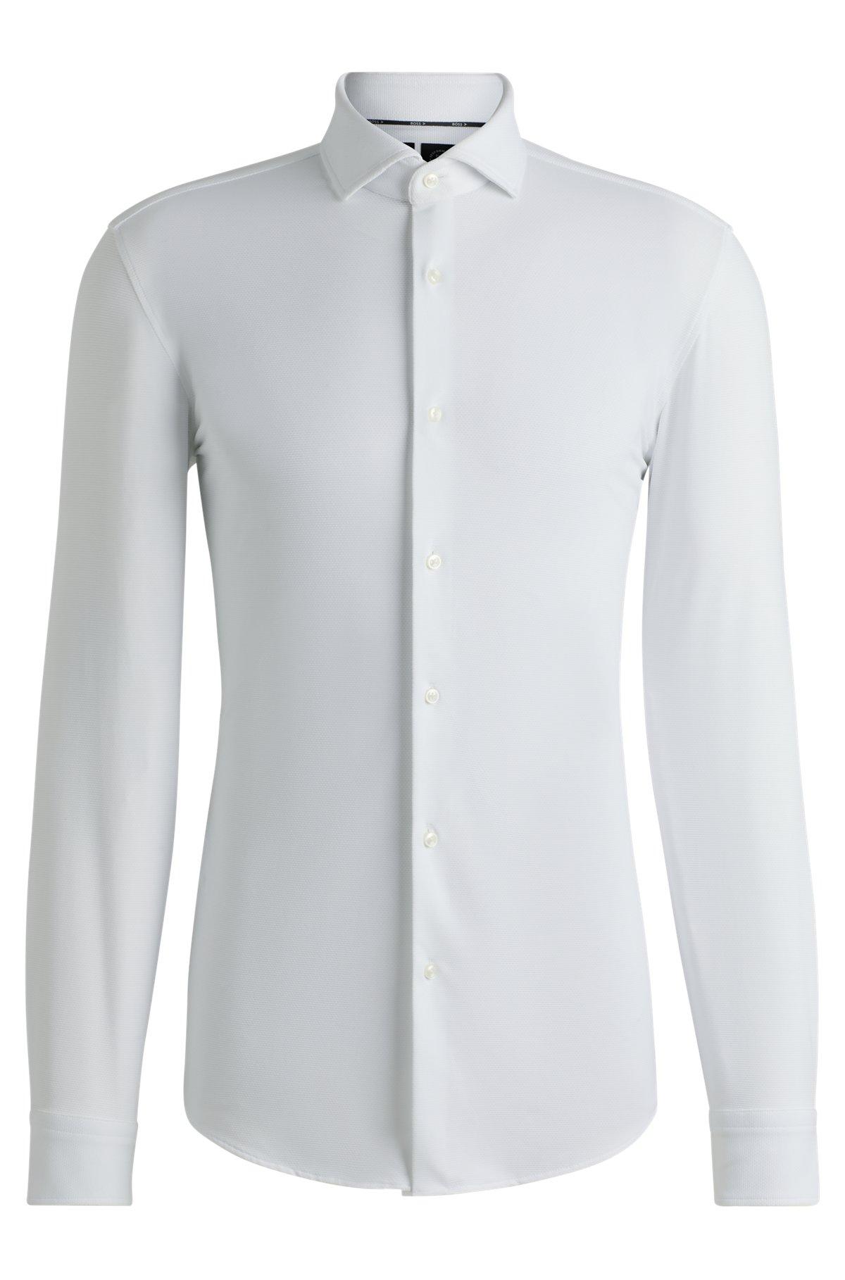 Slim-fit shirt in structured performance-stretch jersey Product Image