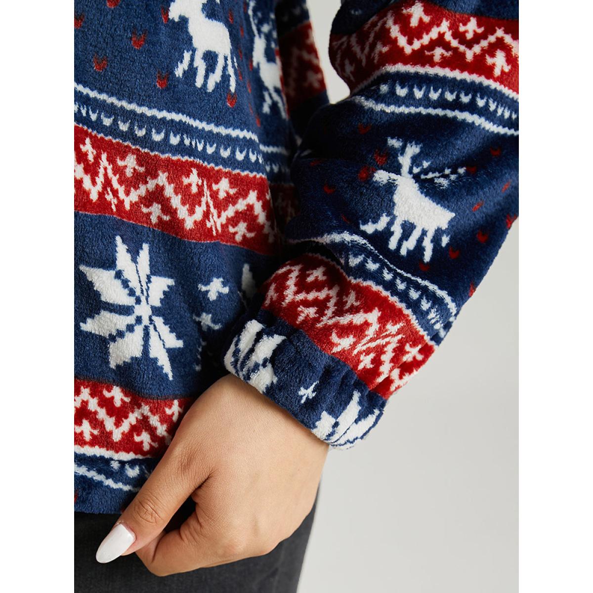 Plus Size Christmas Contrast Zipper Elastic Cuffs Jacket Women Indigo Elastic cuffs Dailywear Jackets BloomChic 28/5X Product Image