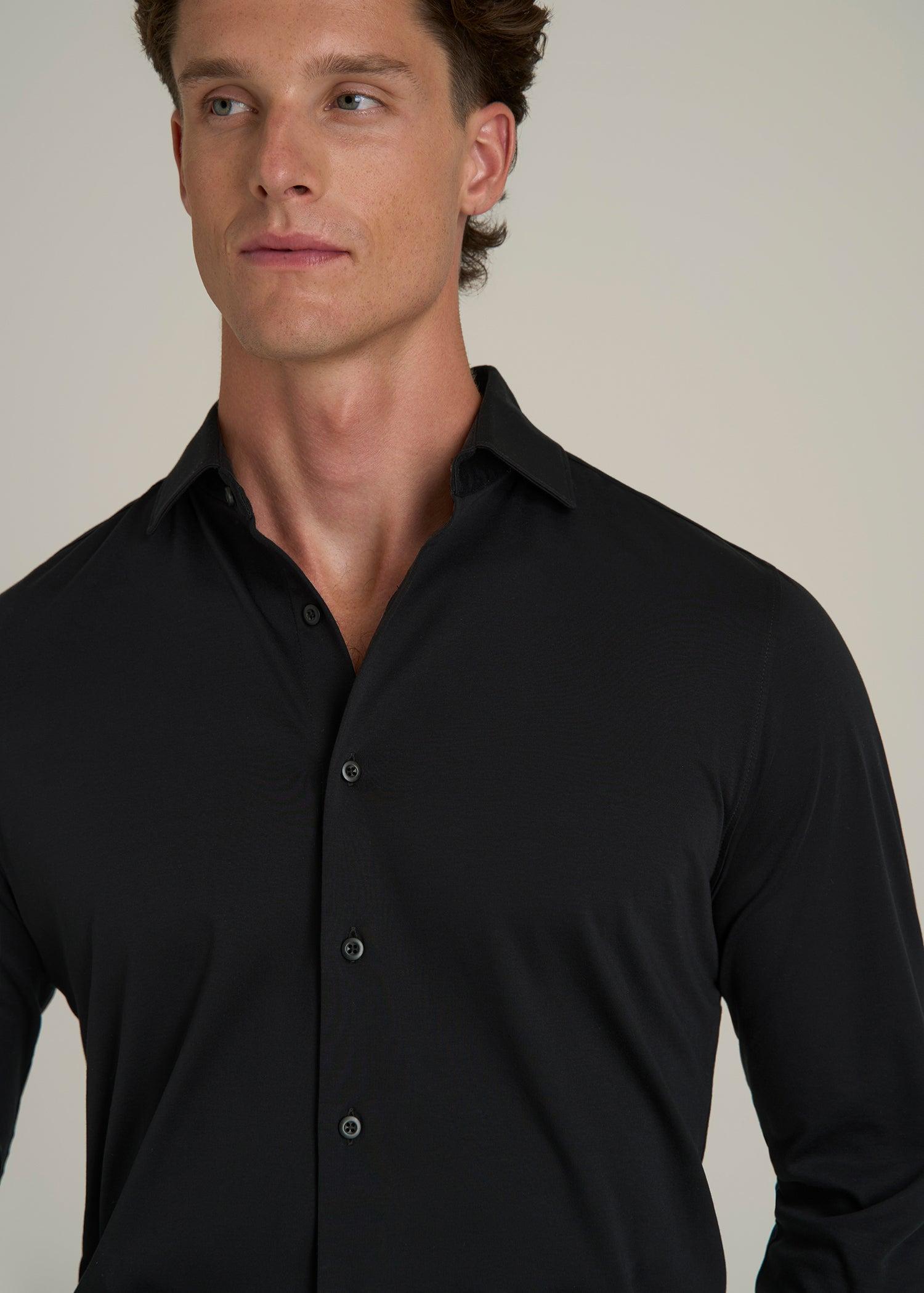 Stretch Jersey Dress Shirt for Tall Men in Black Male Product Image