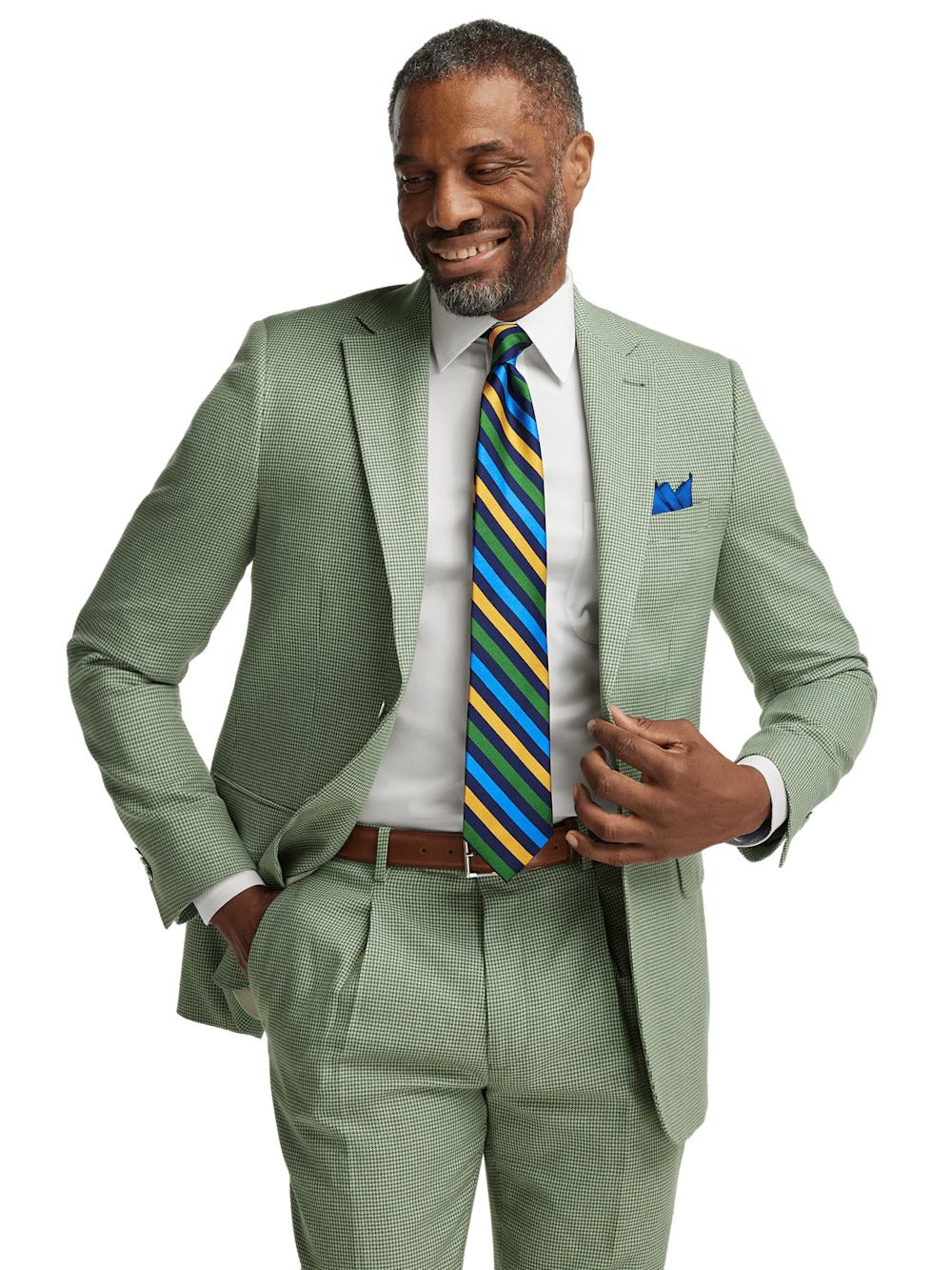 Cotton Blend Houndstooth Single Breasted Notch Lapel Suit Jacket - Green Product Image
