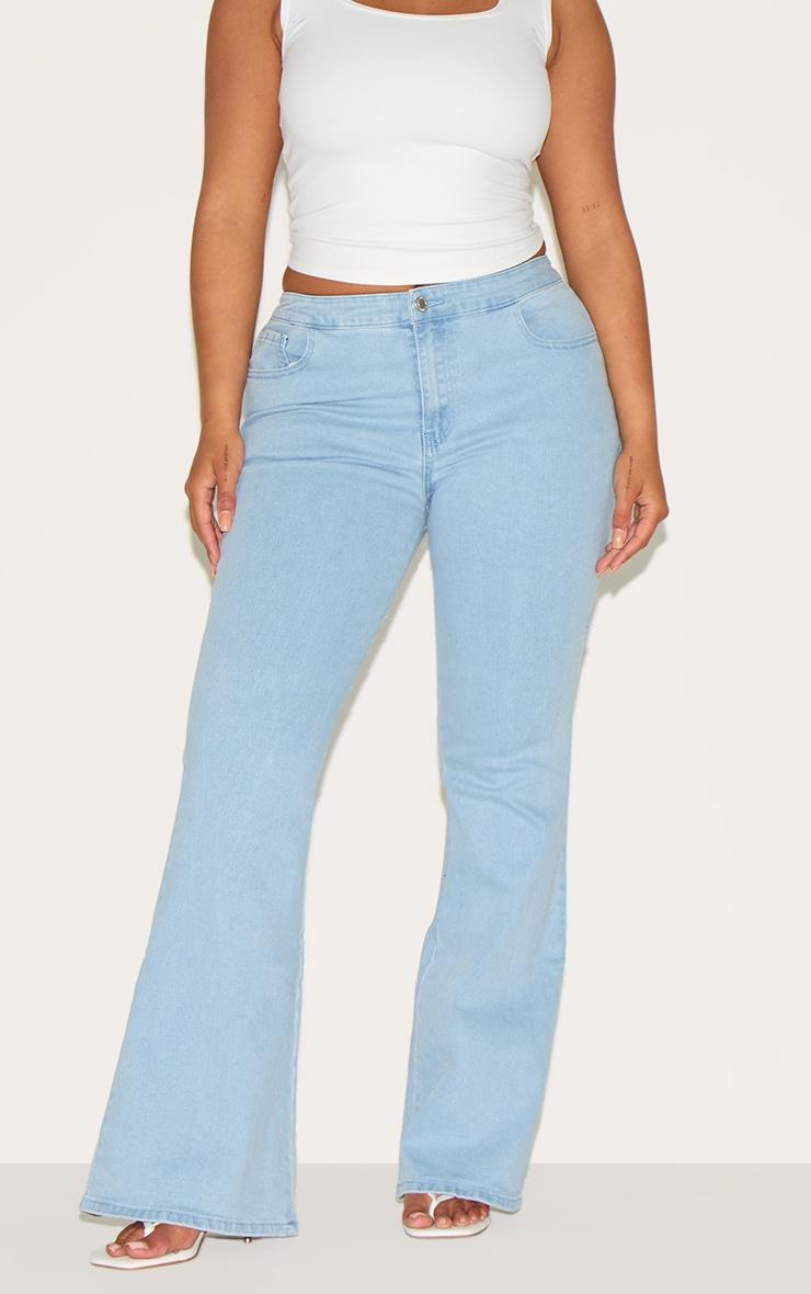 Shape Light Blue Wash Denim Lace Up Back Flare Jeans Product Image