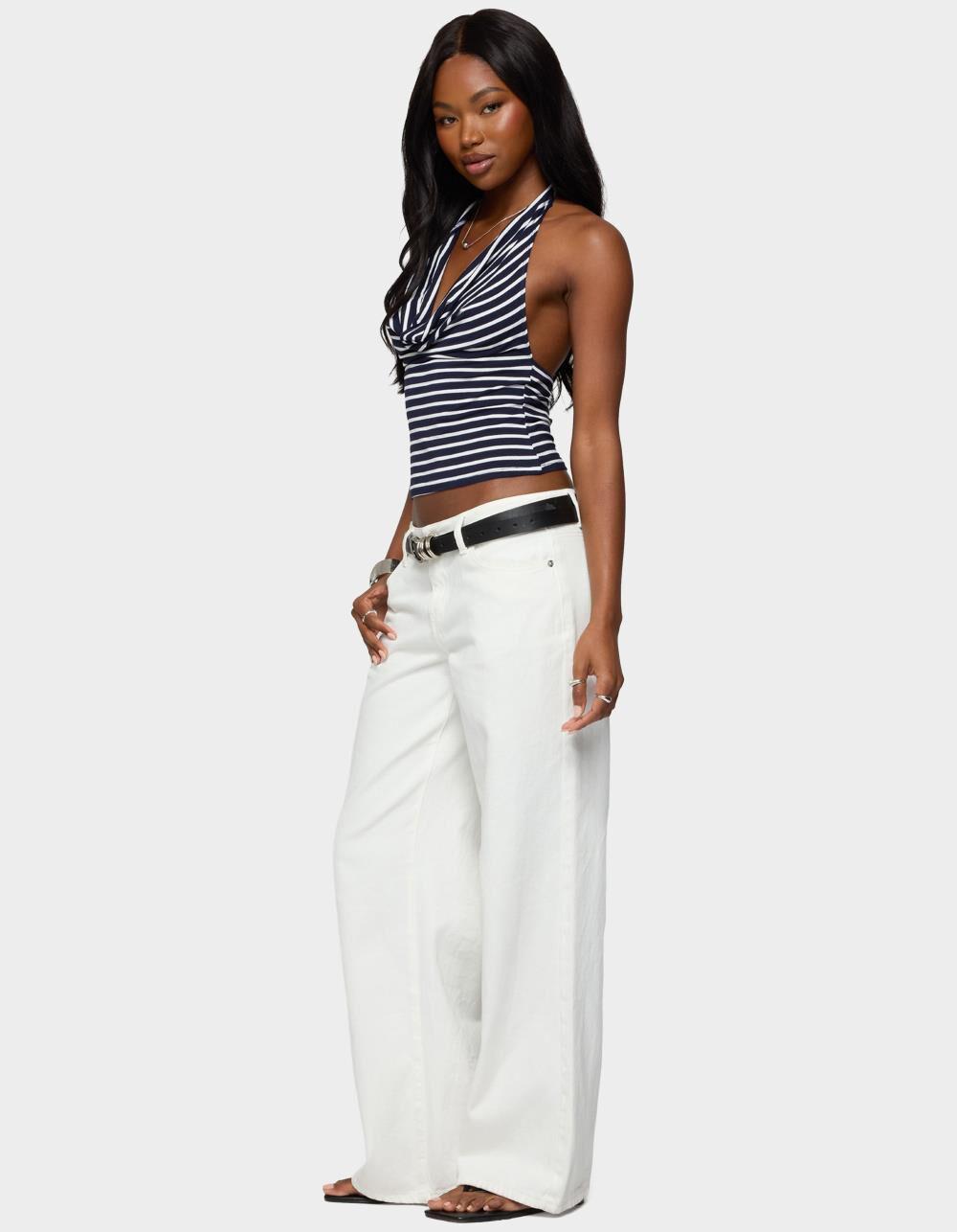 EDIKTED Striped Cowl Neck Halter Top - NAVY Product Image