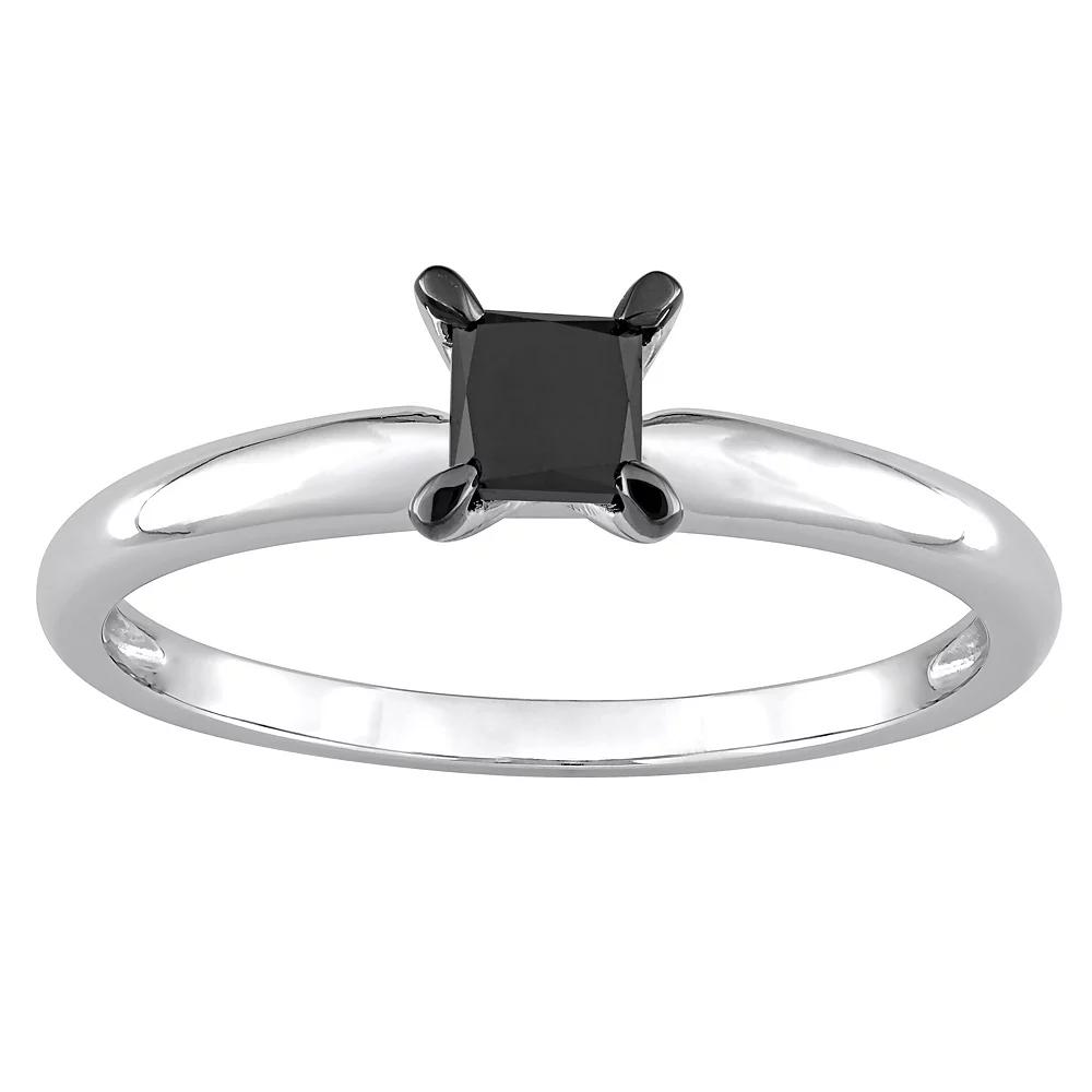 Stella Grace 14k White Gold 1/2 Carat T.W Princess Cut Black Diamond Solitaire Engagement Ring, Women's, Size: 8 Product Image