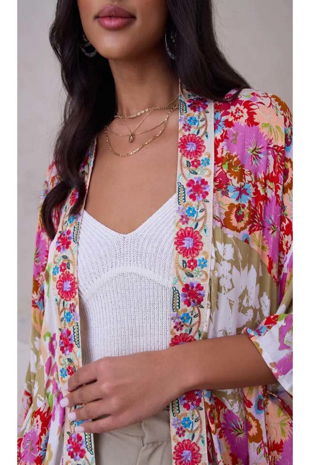 Lace Embroidered Floral Kimono Product Image