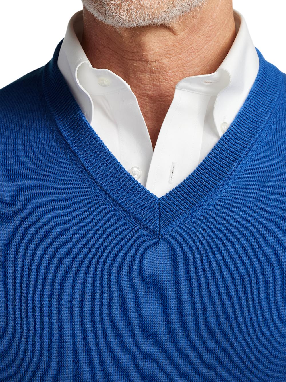 Supima Cotton V-neck Sweater - Blue Product Image