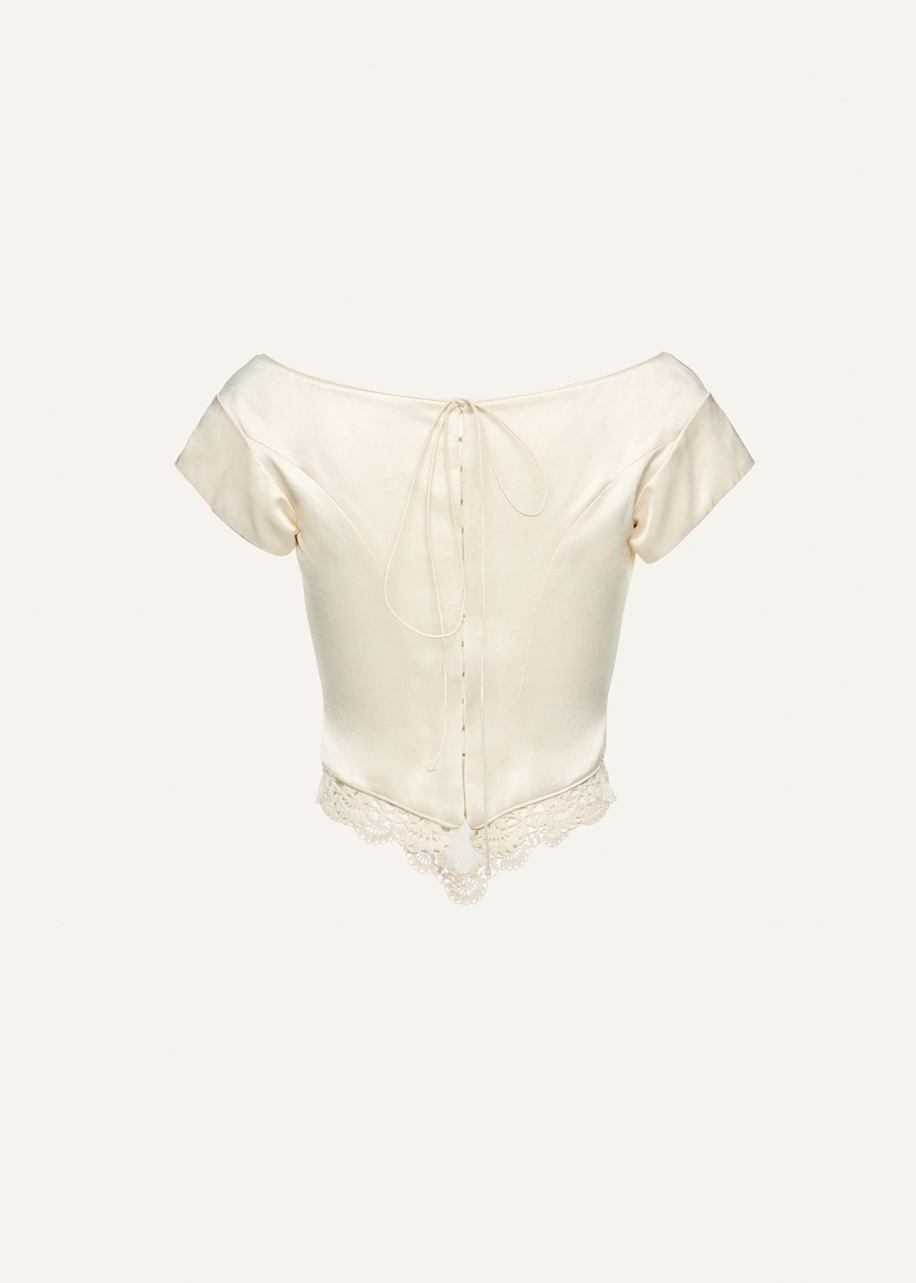 Lace trim short sleeve corset top in cream Product Image