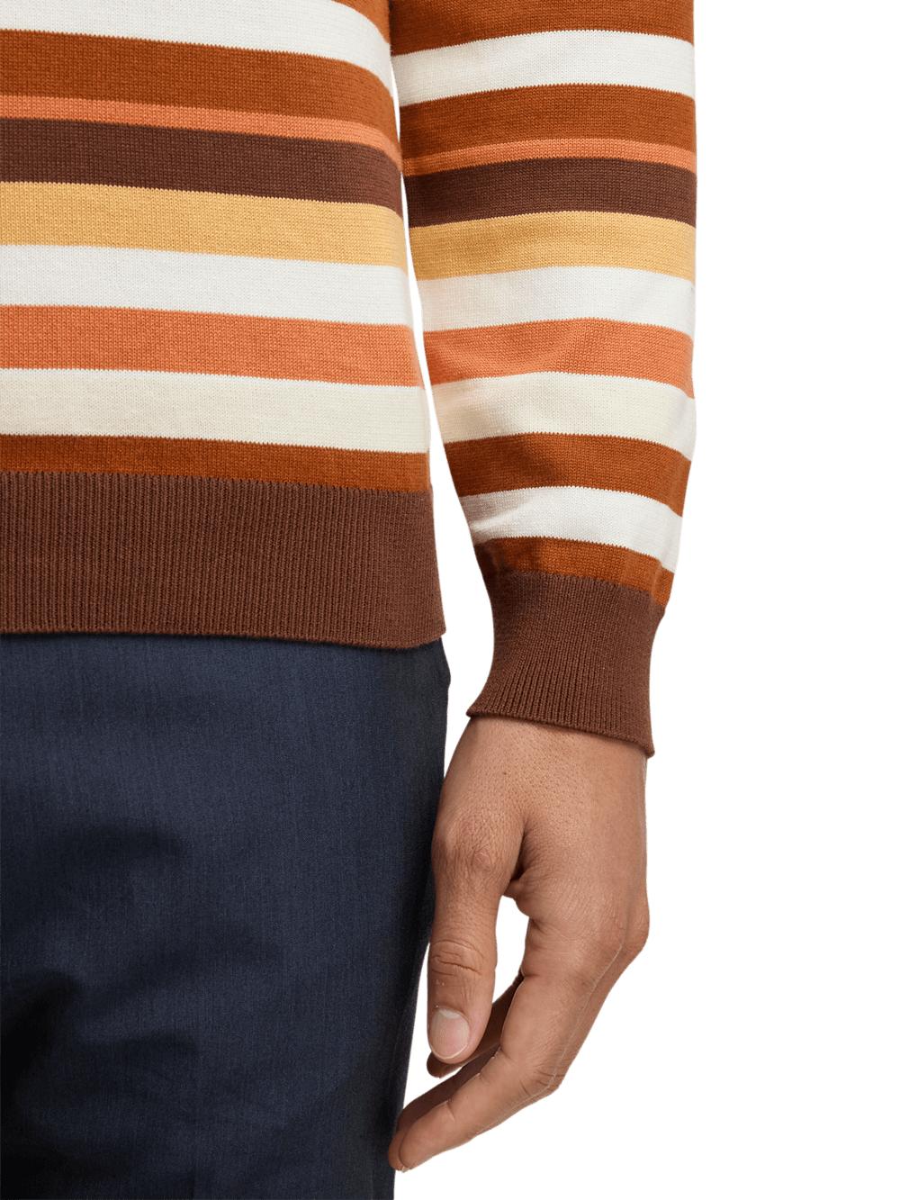 Cotton Quarter Zip Mock Neck Sweater - Brown Multi Product Image