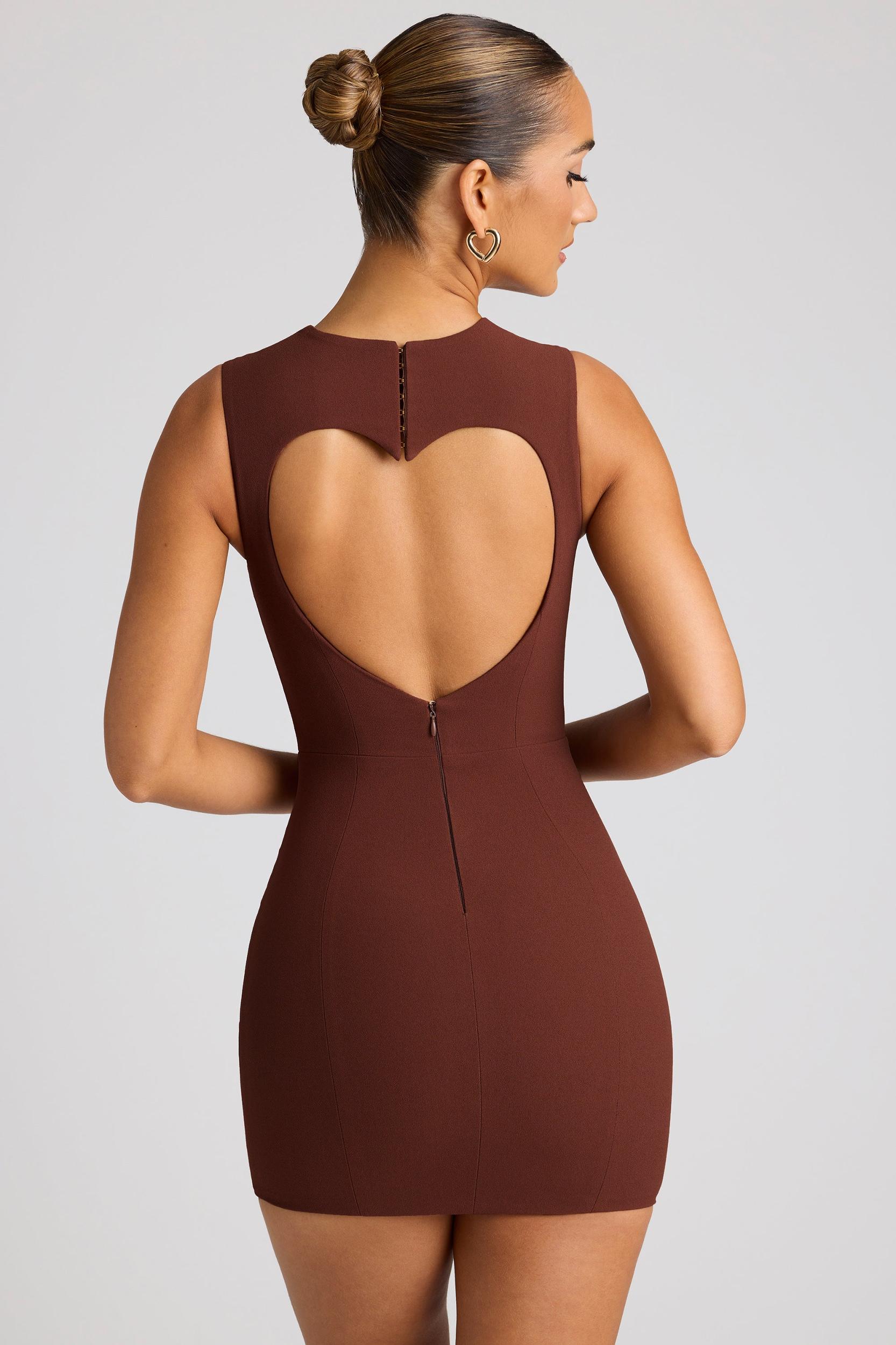 Heart Cut Out Mini Dress in Chocolate Brown Product Image