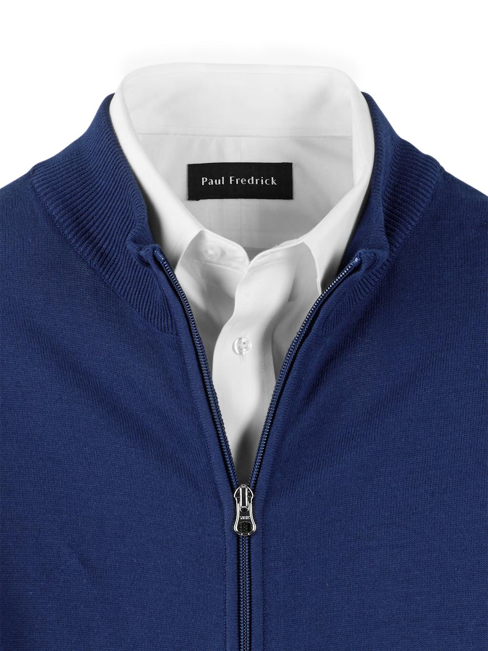 Cotton Full Zip Mock Neck Vest - Blue Product Image