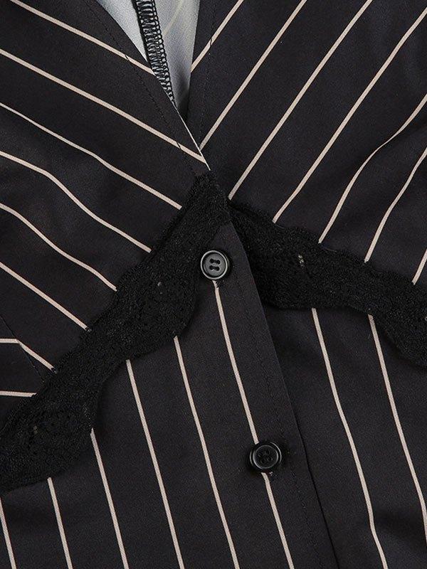 Lace Paneled Long Sleeve Striped Blouse Product Image