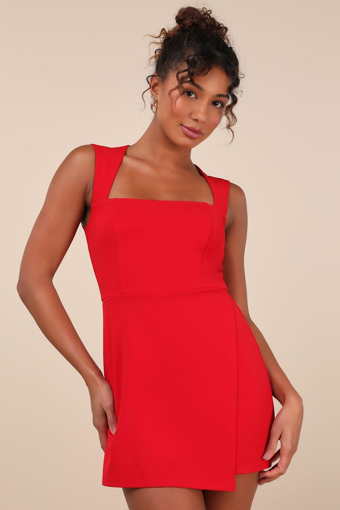 Enticing Endeavors Red Square Neck Sleeveless Skort Romper Product Image