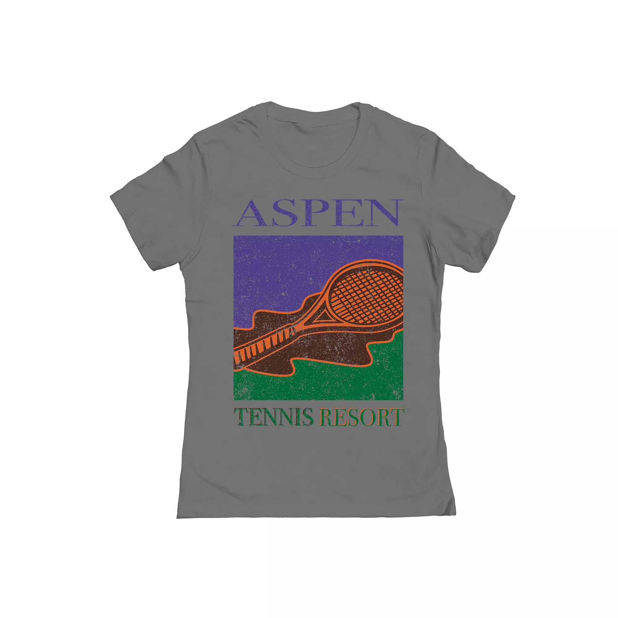 Junior's Aspen Tennis Resort Womens Graphic Tee, Girl's, Size: Medium, Grey Product Image