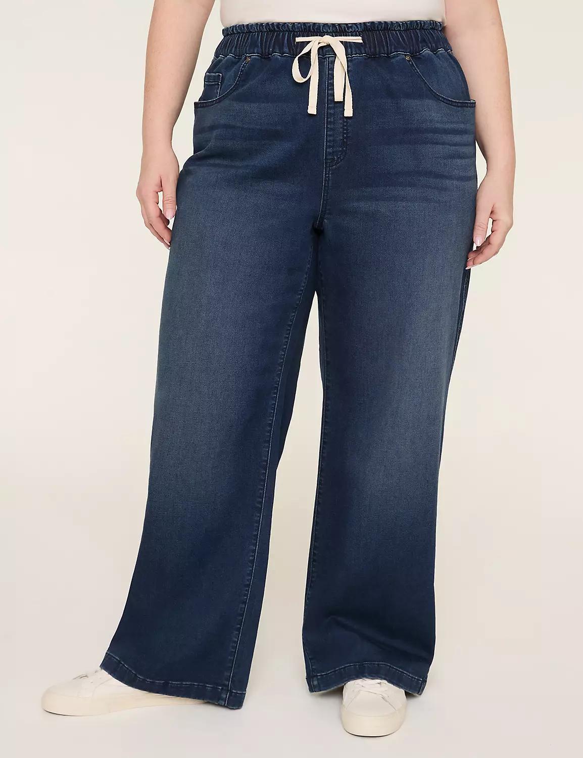 Pull-On High-Rise Knit Denim Straight Leg Jean Product Image