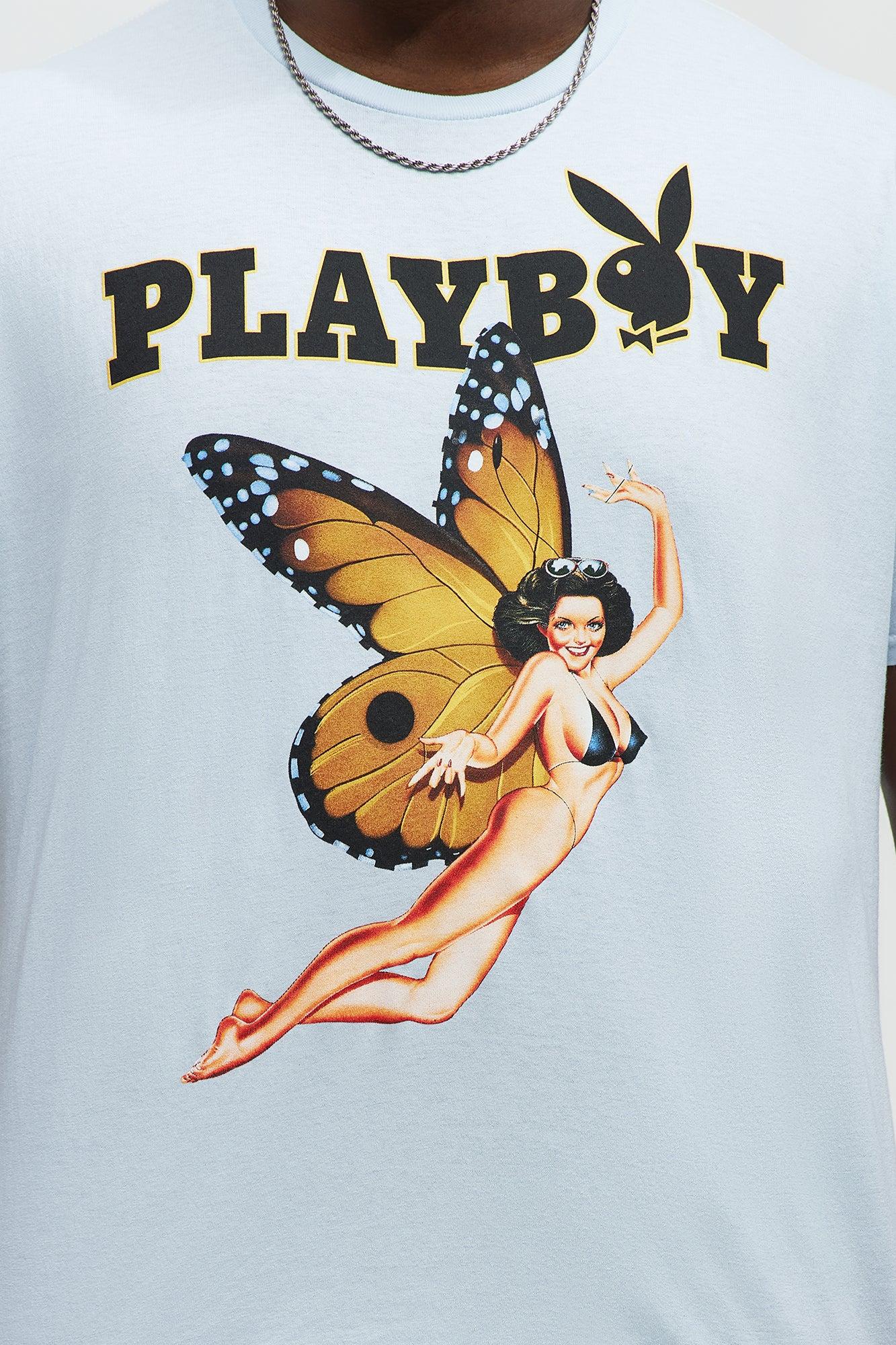 Playboy Butterfly Pinup Short Sleeve Tee - Light Blue Male Product Image