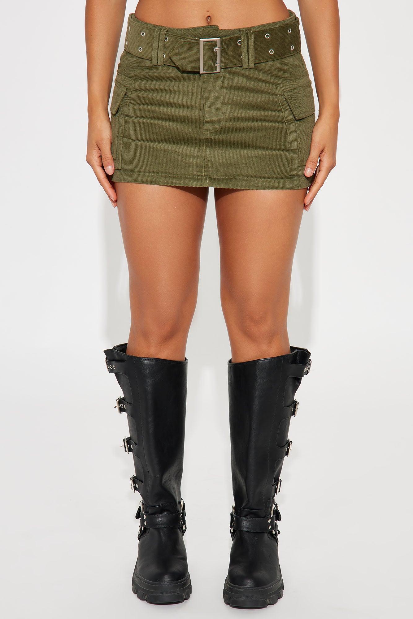 Riley Belted Corduroy Mini Skirt - Olive Product Image