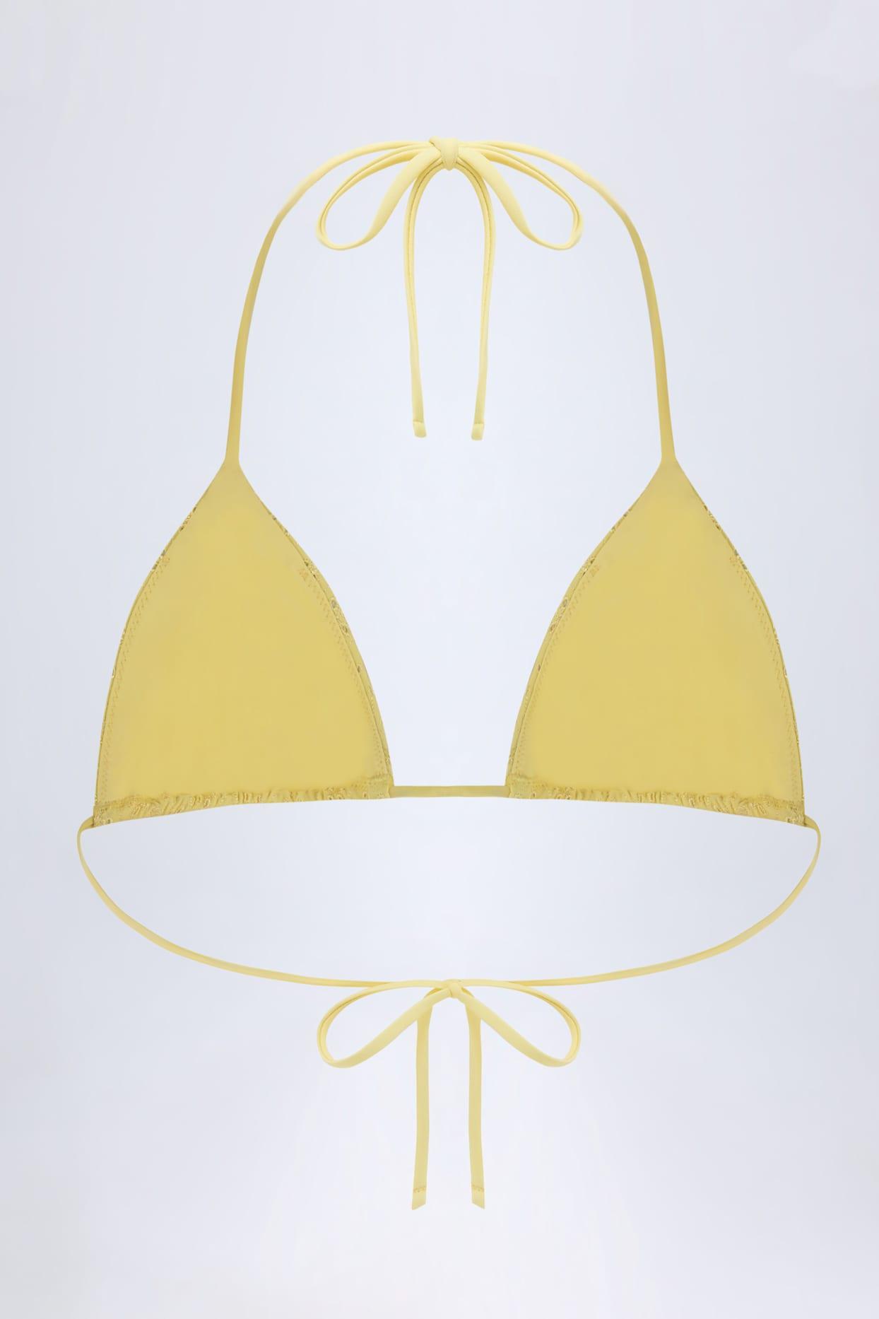 Broderie Anglaise Triangle Bikini Top in Lemon Yellow Product Image