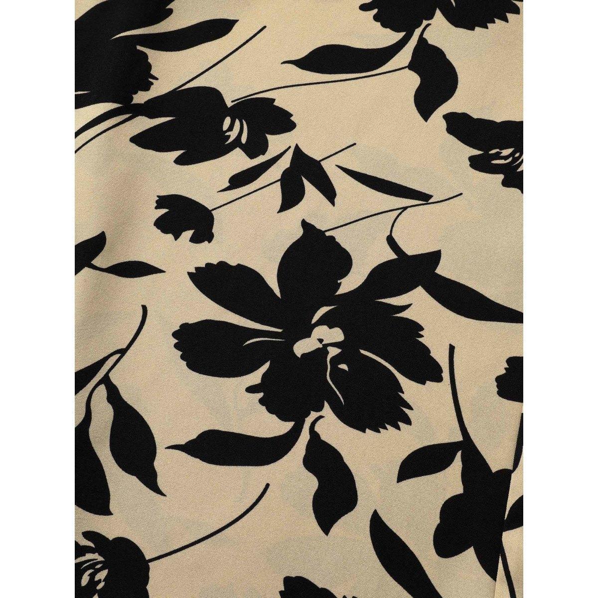 Plus Size Silhouette Floral Print Ties Side Seam Pocket Pants Women Champagne Elegant Wide Leg High Rise Everyday Pants BloomChic 10/M Product Image