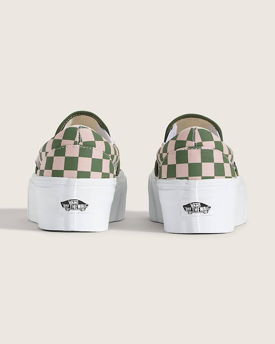 Classic Slip-On Platform Checkerboard Shoe in Checkerboard Sepia Rose Pink / Pine Forest Green| Vans US Product Image