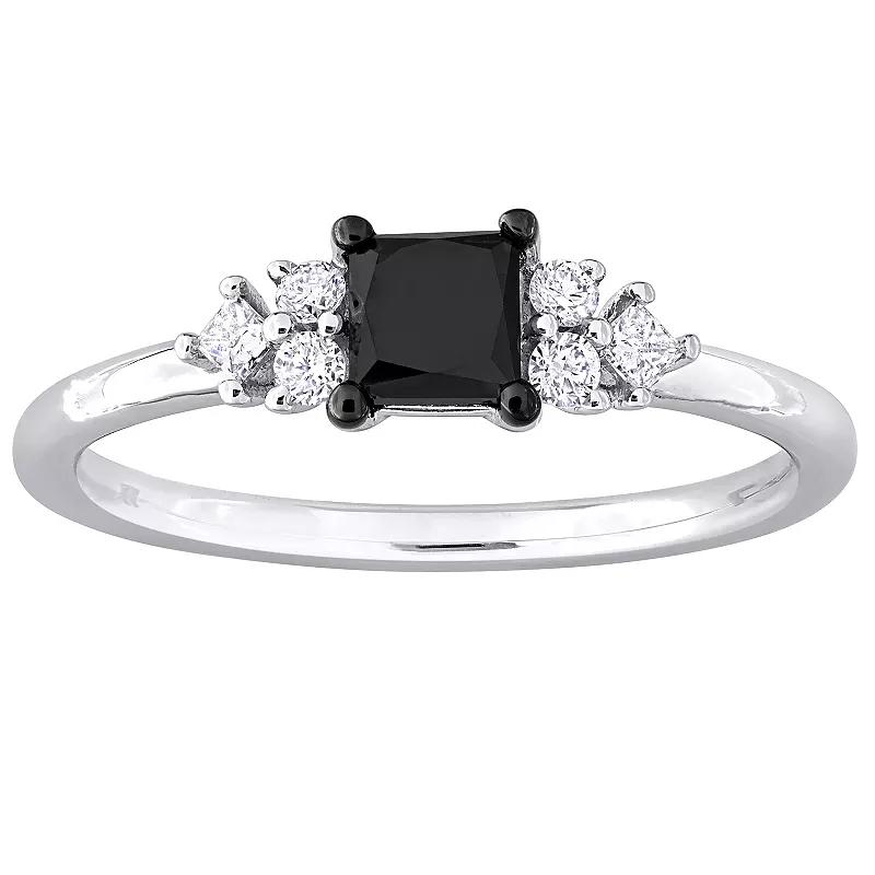 Stella Grace 14k White Gold 3/4 Carat T.W. Black & White Diamond 7-Stone Ring, Women's Product Image