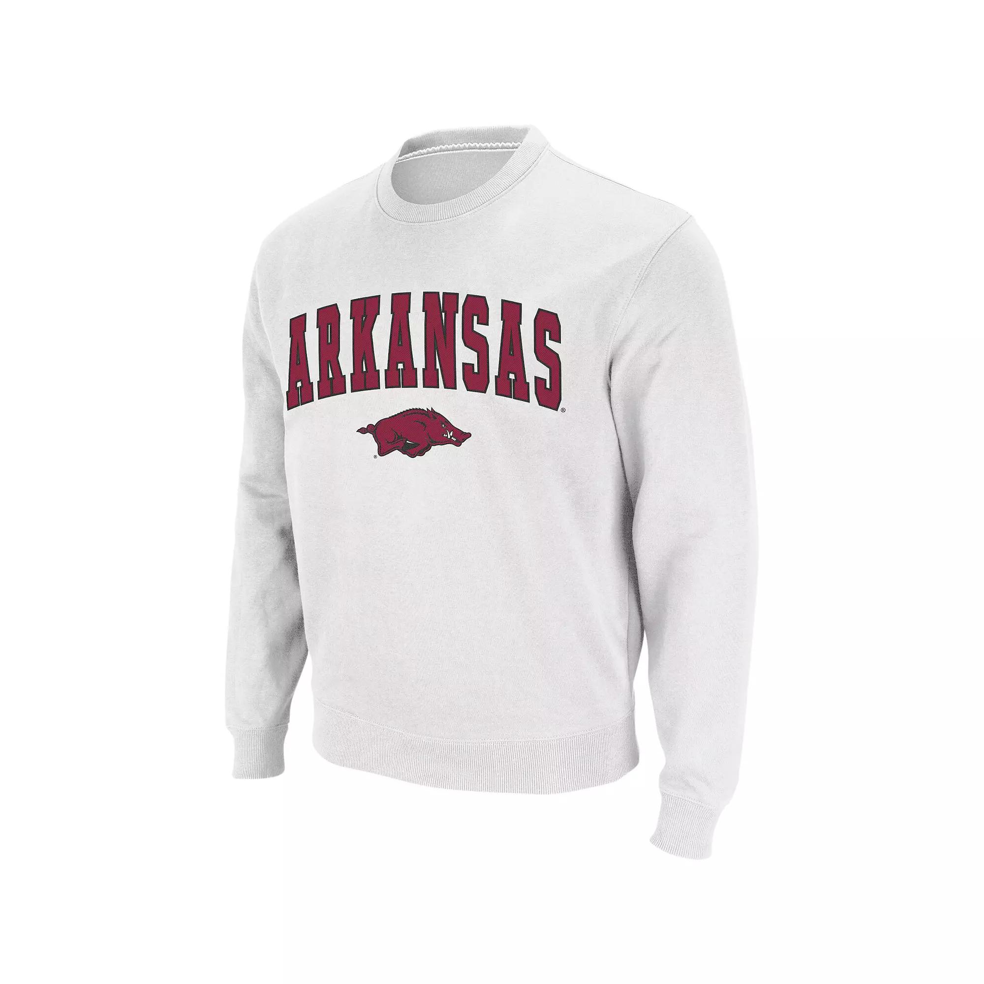 Men's Colosseum White Arkansas Razorbacks Arch & Logo Crew Neck Sweatshirt,  Product Image