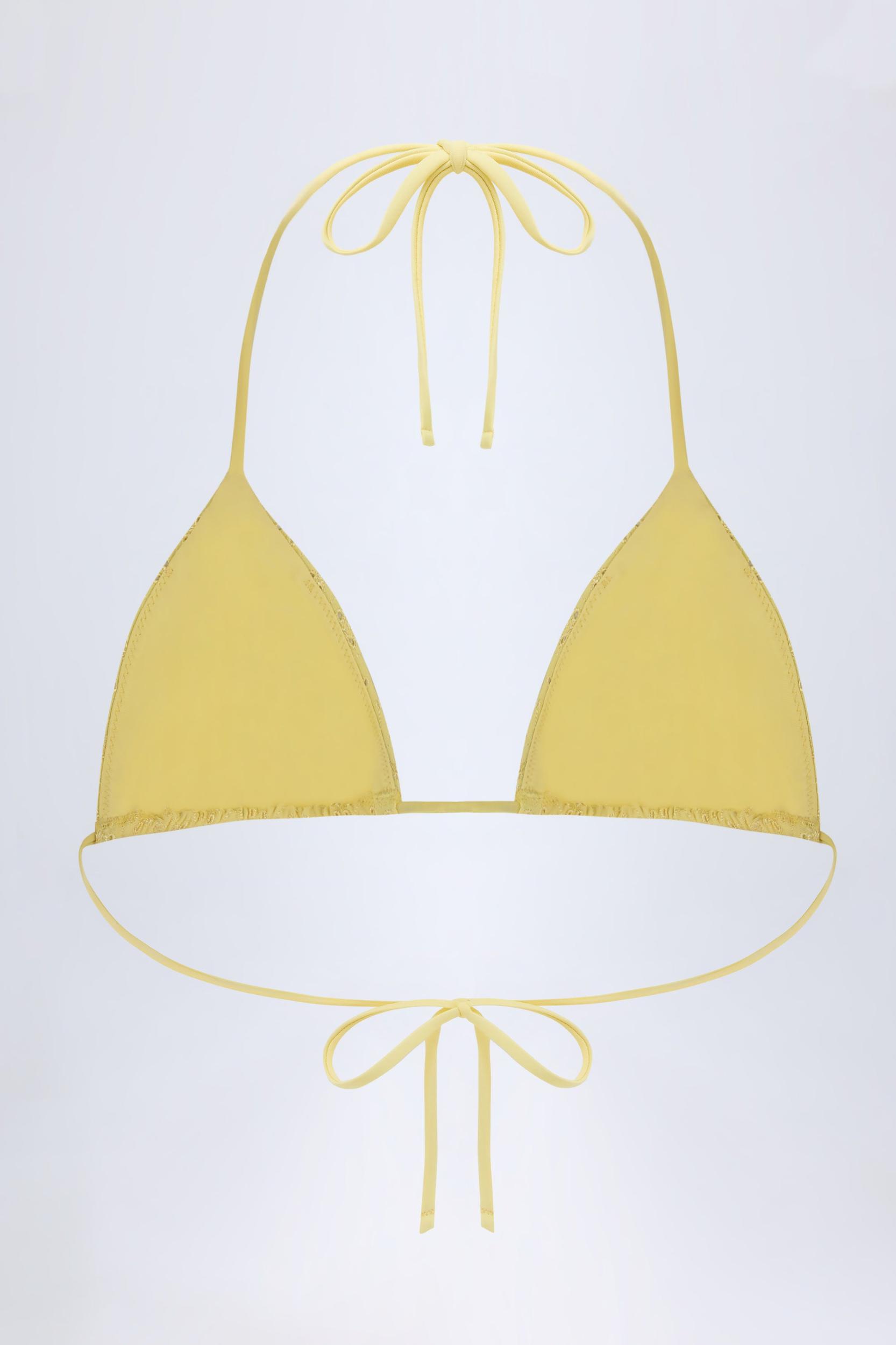 Broderie Anglaise Triangle Bikini Top in Lemon Yellow Product Image