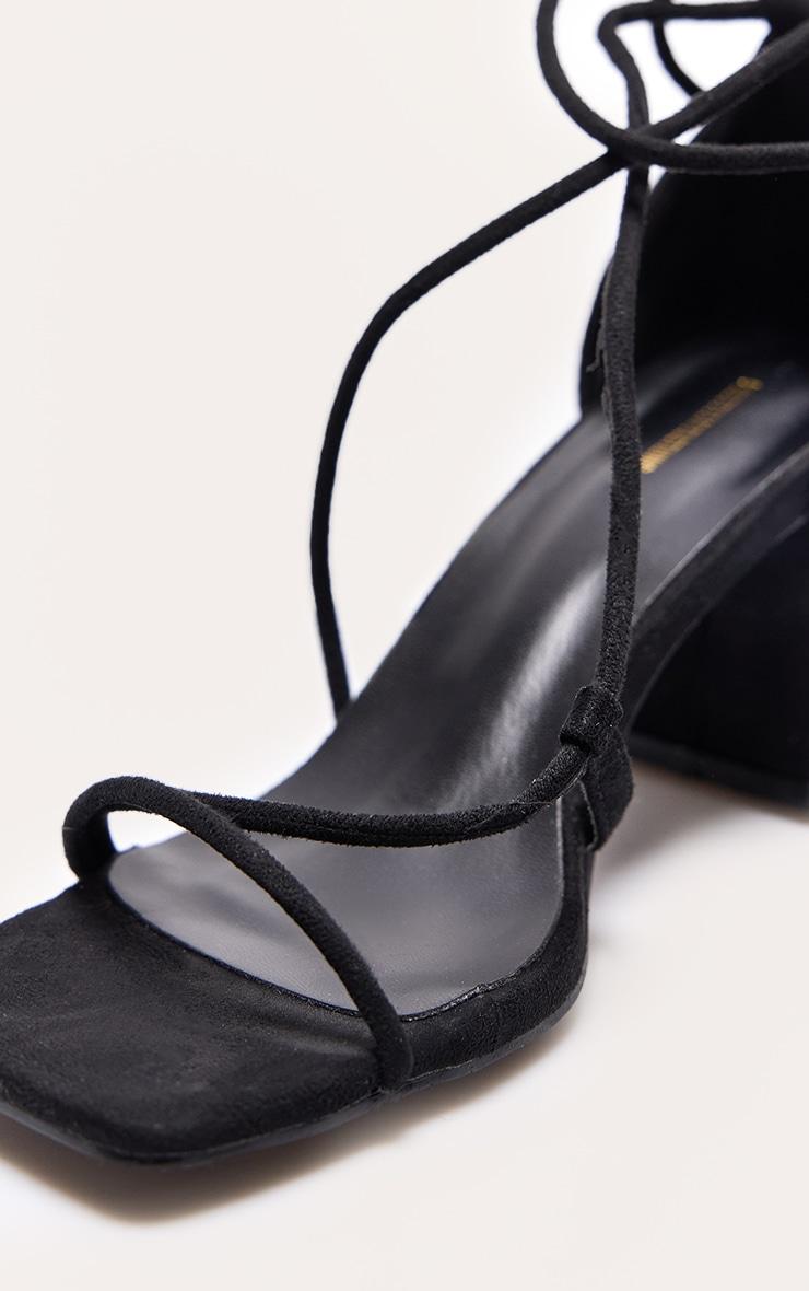 Black Faux Suede Square Toe Lace Up Block Heel Sandals Product Image