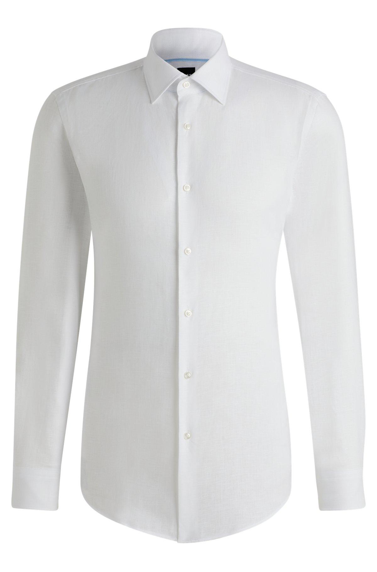 BOSS - Slim-fit shirt in Italian-made linen - White Product Image