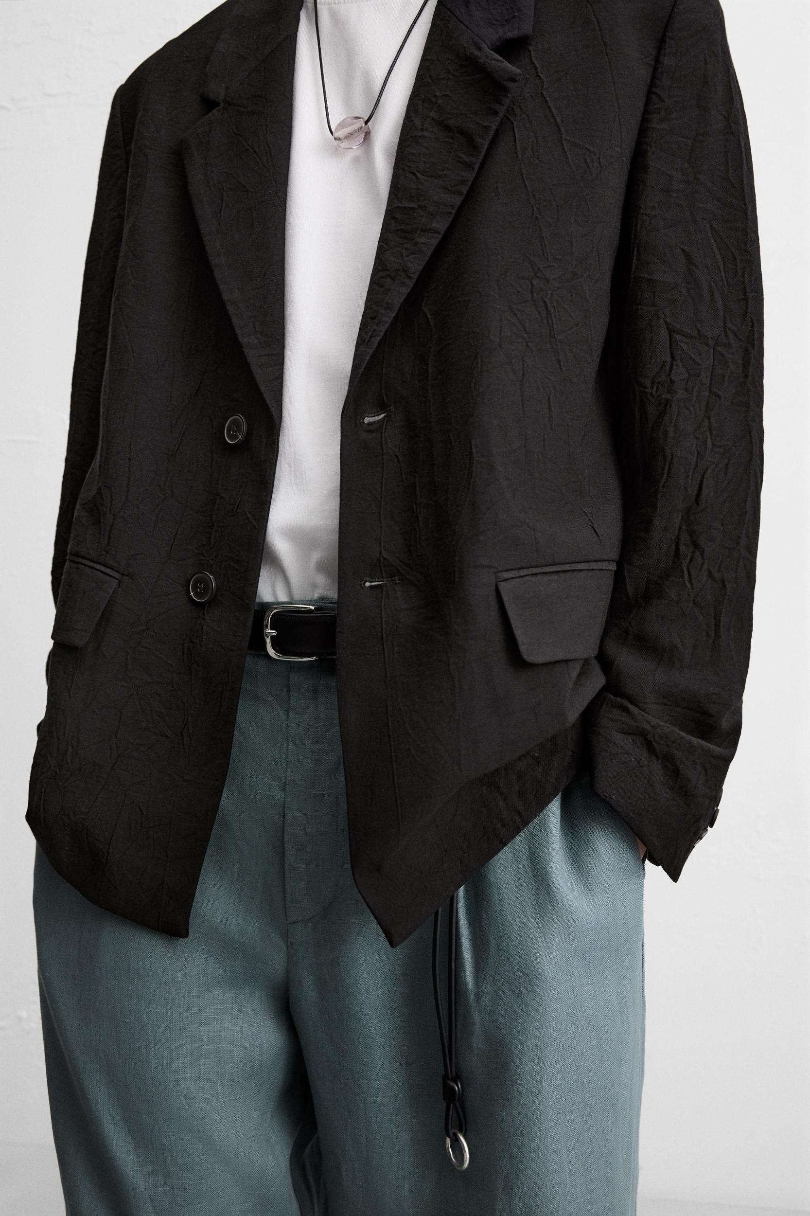 RELAXED FIT WRINKLED JACQUARD BLAZER Product Image