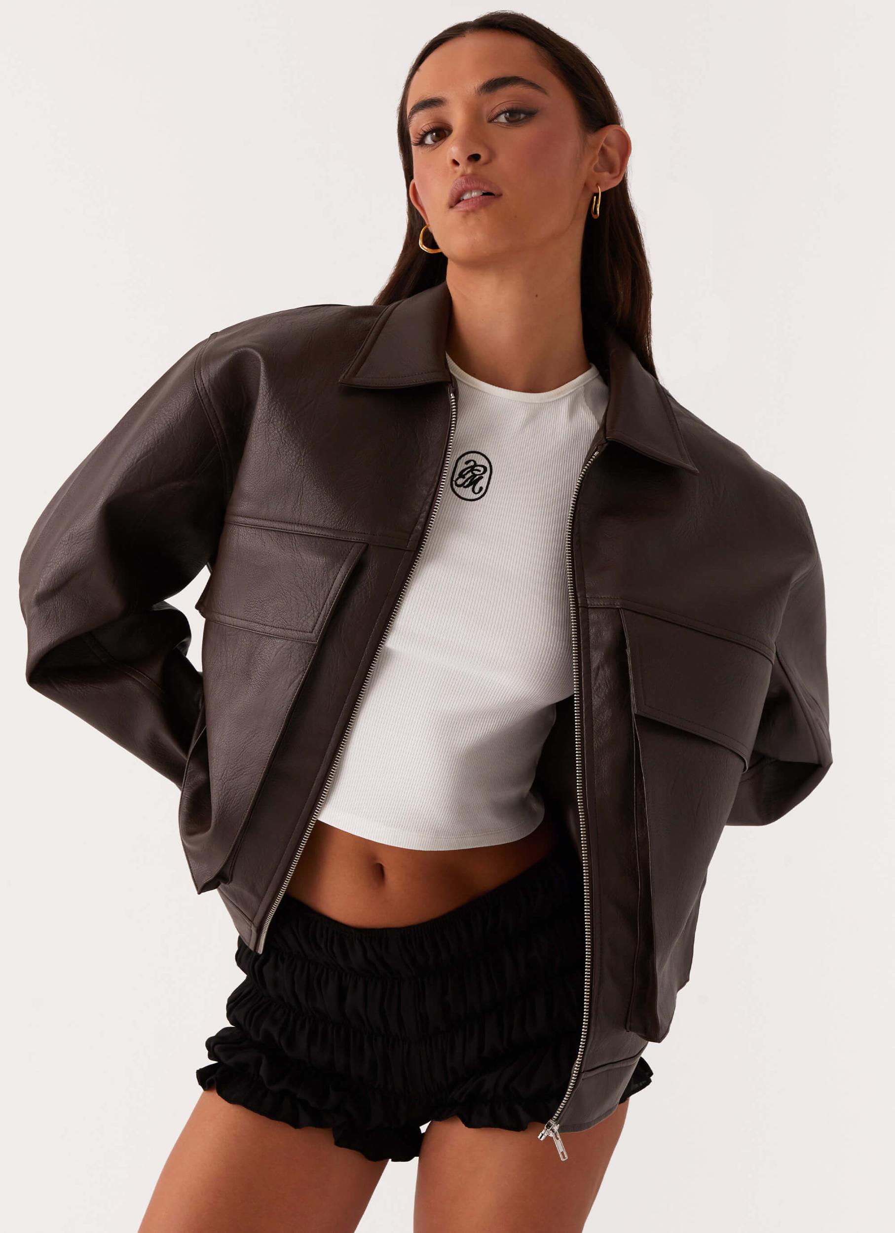 Lula Faux Leather Bomber Jacket - Chocolate Product Image